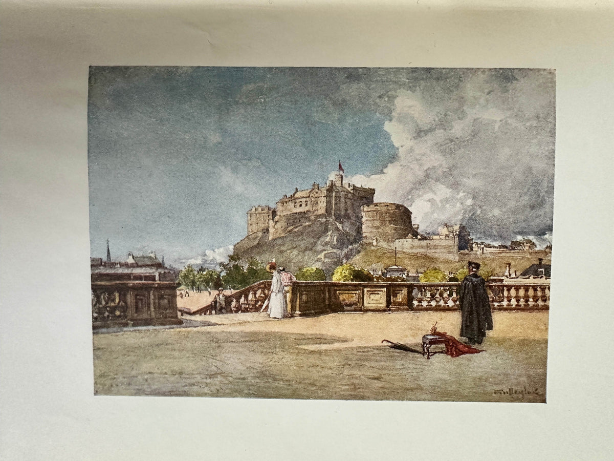 1912 Edinburgh book Rosaline Masson with a beautiful watercolor of Edinburgh Castle and surrounding landscape