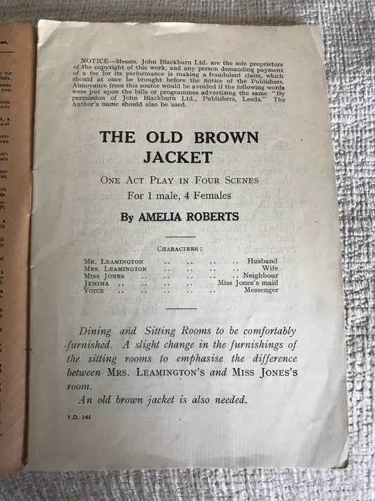 1920’s The Old Brown Jacket - Amelia Roberts Humerous Dialogues Sketches & Recit - Honeyburn Books (UK)