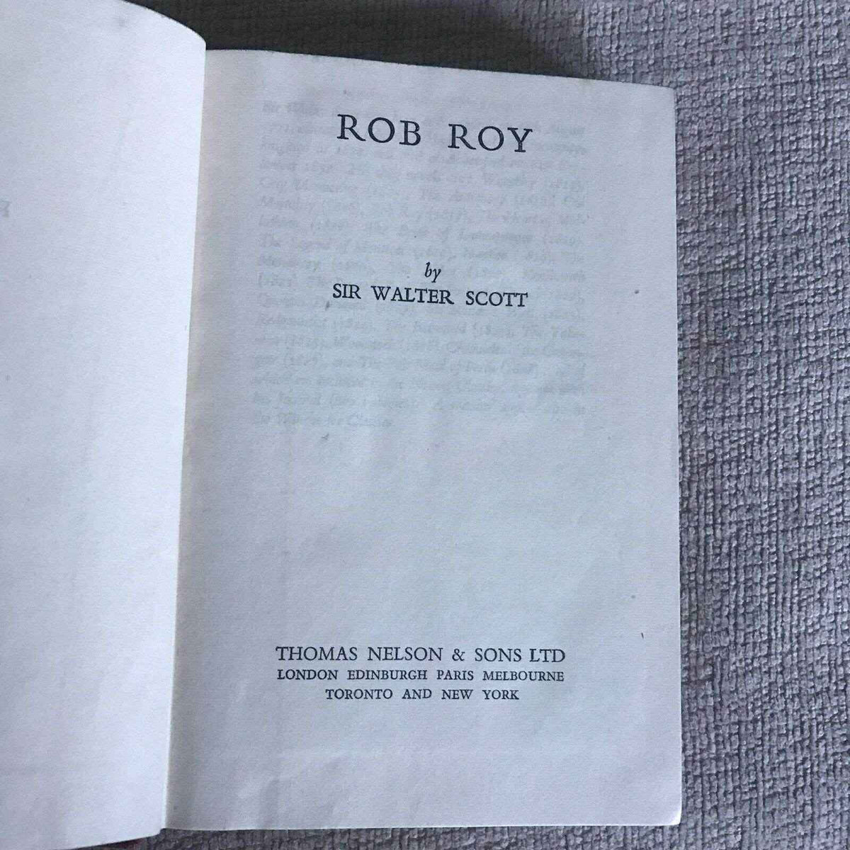 1922 Rob Roy Sir Walter Scott - A Classic Edition by Nelson - Honeyburn Books (UK)