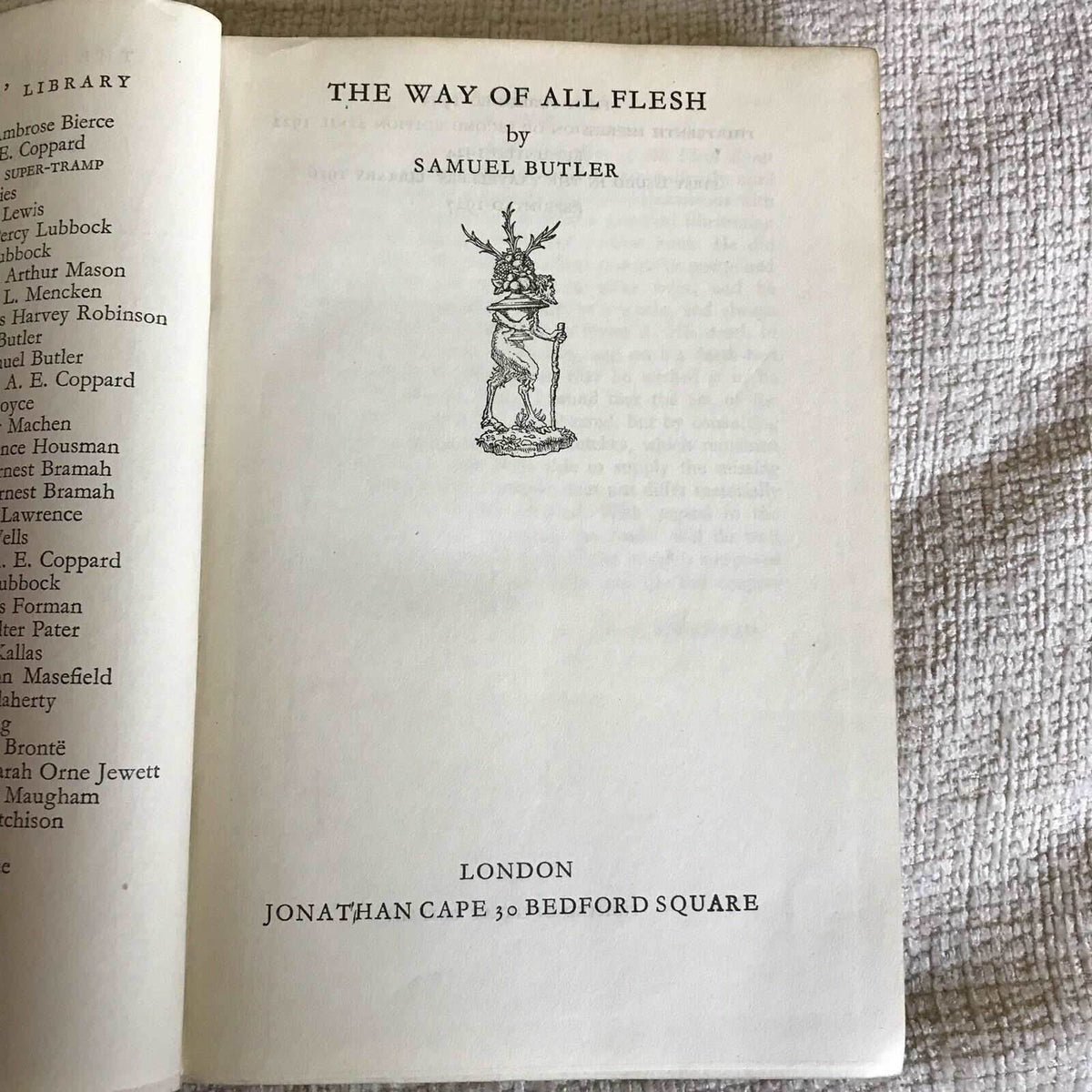 1927 The Way Of All Flesh - Samuel Butler (Jonathan Cape) (Travellers Library) - Honeyburn Books (UK)