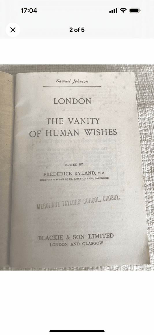 1930’s Samuel Johnson - London & Vanity Of Human Wishes( Blackie & Son) - Honeyburn Books (UK)