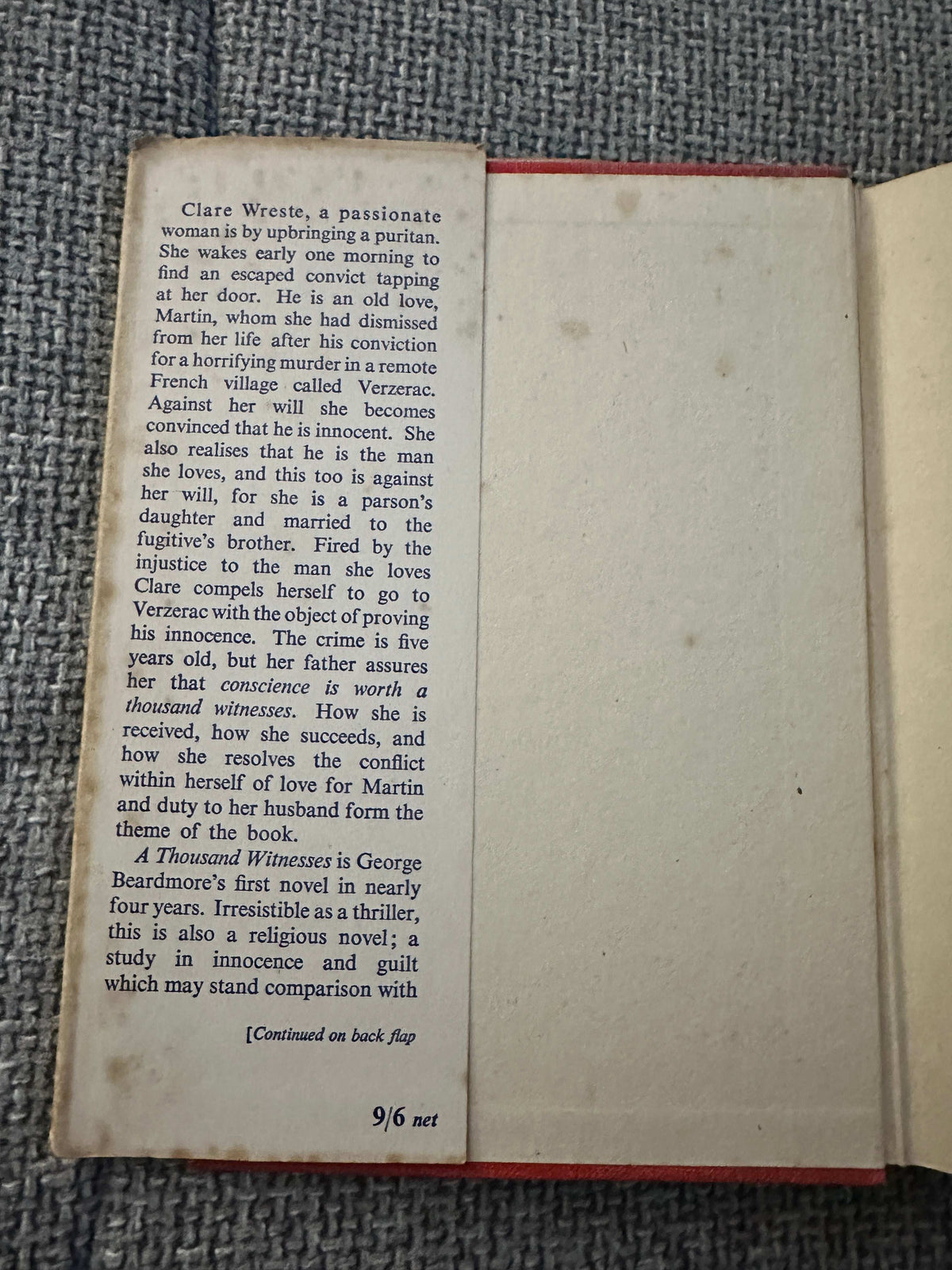 1953 A Thousand Witnesses first edition book by Honeyburn Books with a detailed synopsis inside