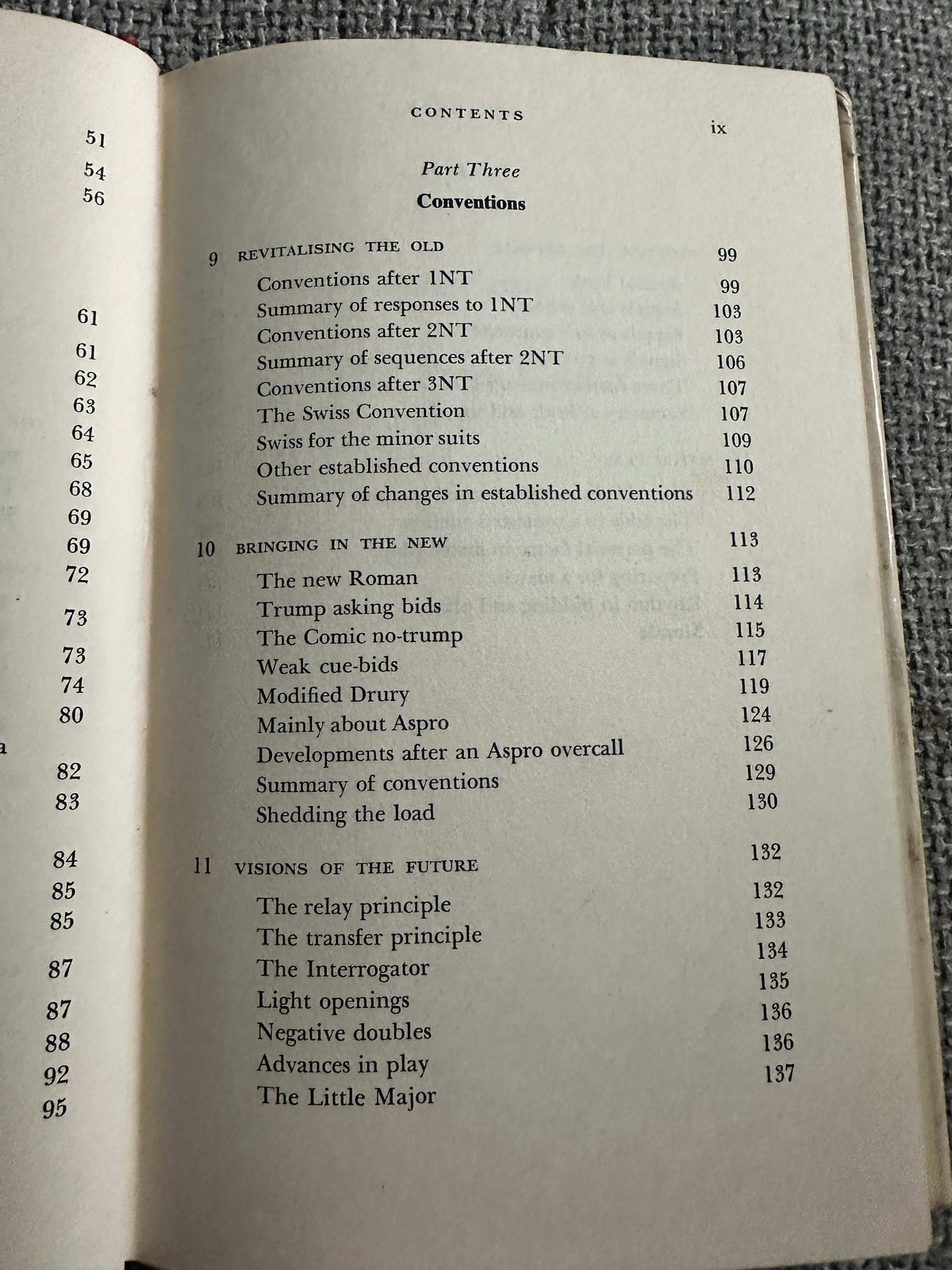 Contents page of the 1969 Bridge For Tournament Players book showing chapters and topics covered