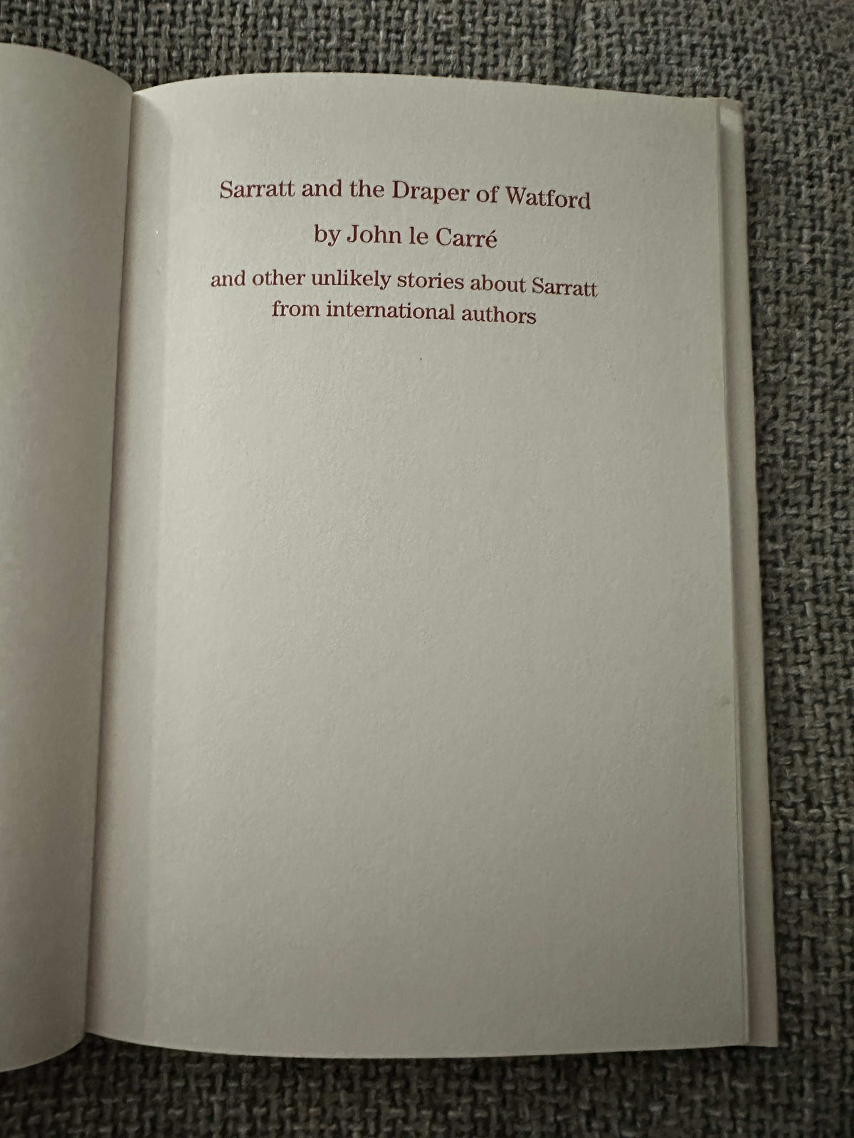 1999 Sarratt and the Draper of Watford rare book title page by John le Carré featuring unique stories