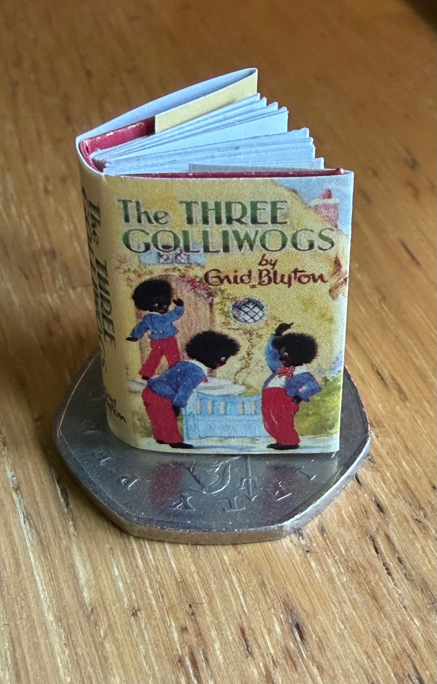 The Three Golliwogs 1:12 scale 2x3 opening pages, detachable dust jacket. Not full books not suitable for children