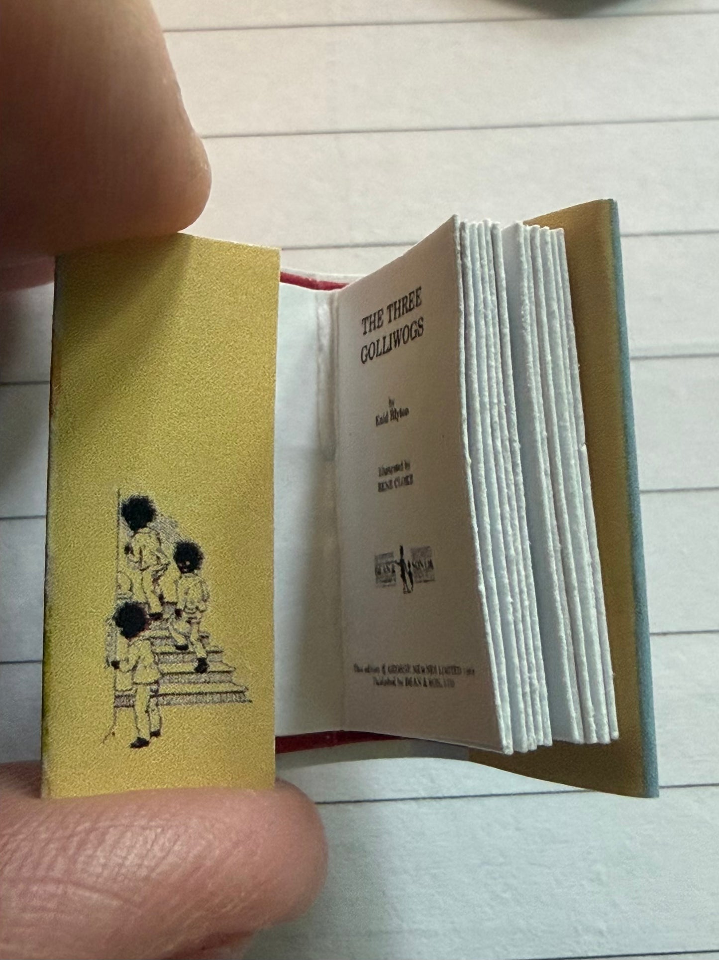 The Three Golliwogs 1:12 scale 2x3 opening pages, detachable dust jacket. Not full books not suitable for children