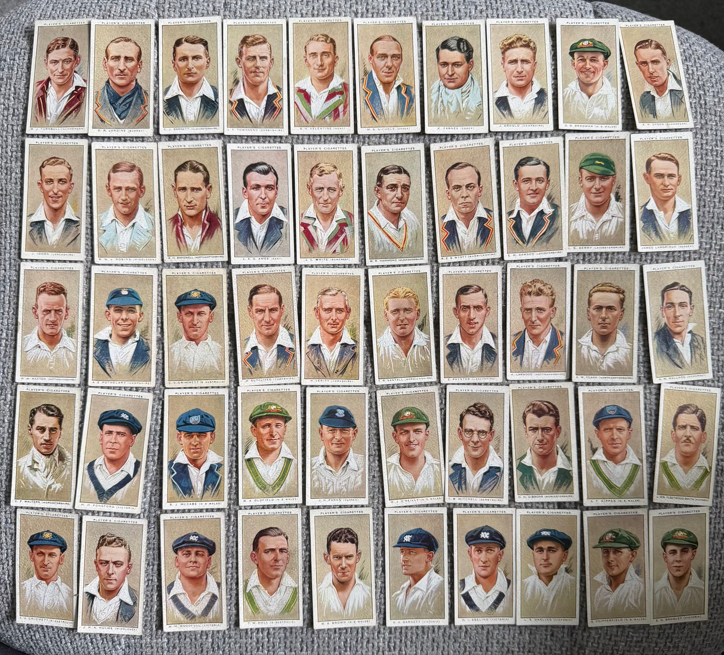 John Player & Sons — Cricketers 1934 — Complete Set of 50 Cigarette Cards — Vintage Cricket