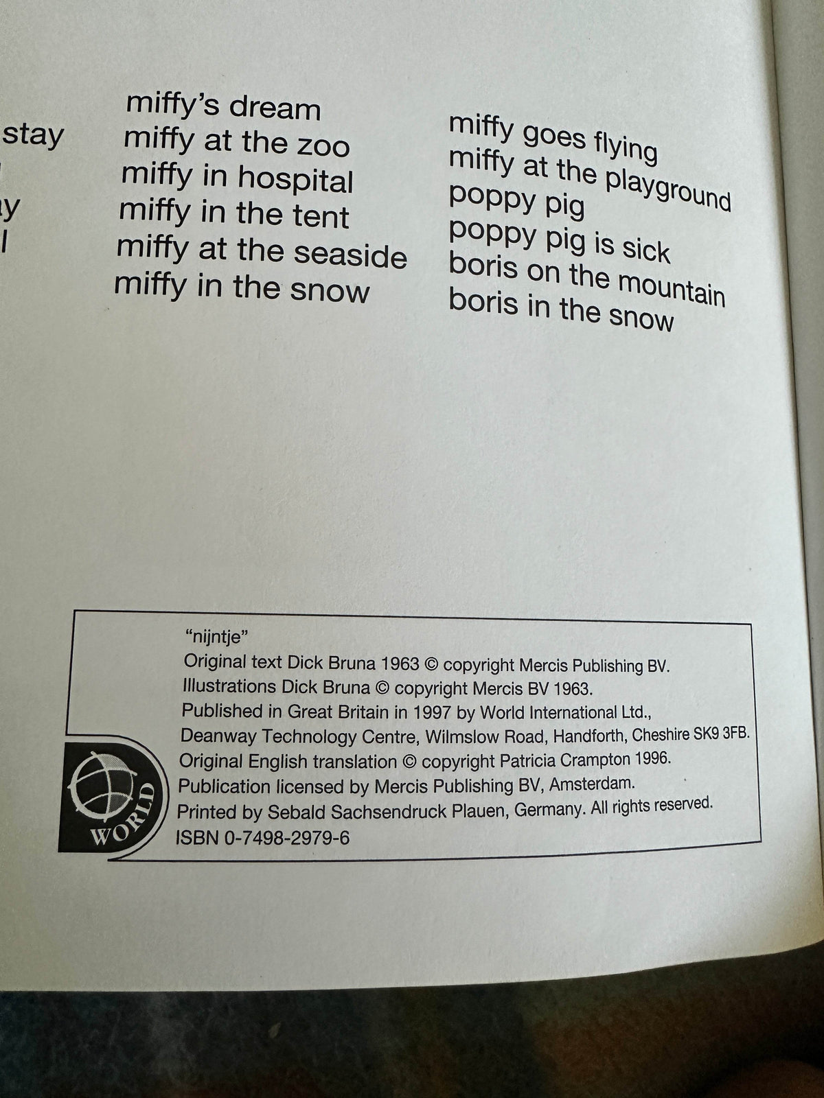 1997 Miffy - Dick Bruna(World International) - Honeyburn Books (UK)