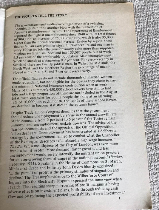 1970’s Unemployment A Weapon Of The Capitalists - Peter Hampton (I. M. G. Pub) - Honeyburn Books (UK)