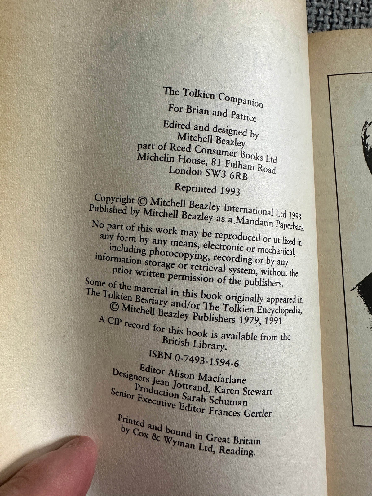 1993 The Tolkien Companion - David Day(Mandarin Publishers) - Honeyburn Books (UK)