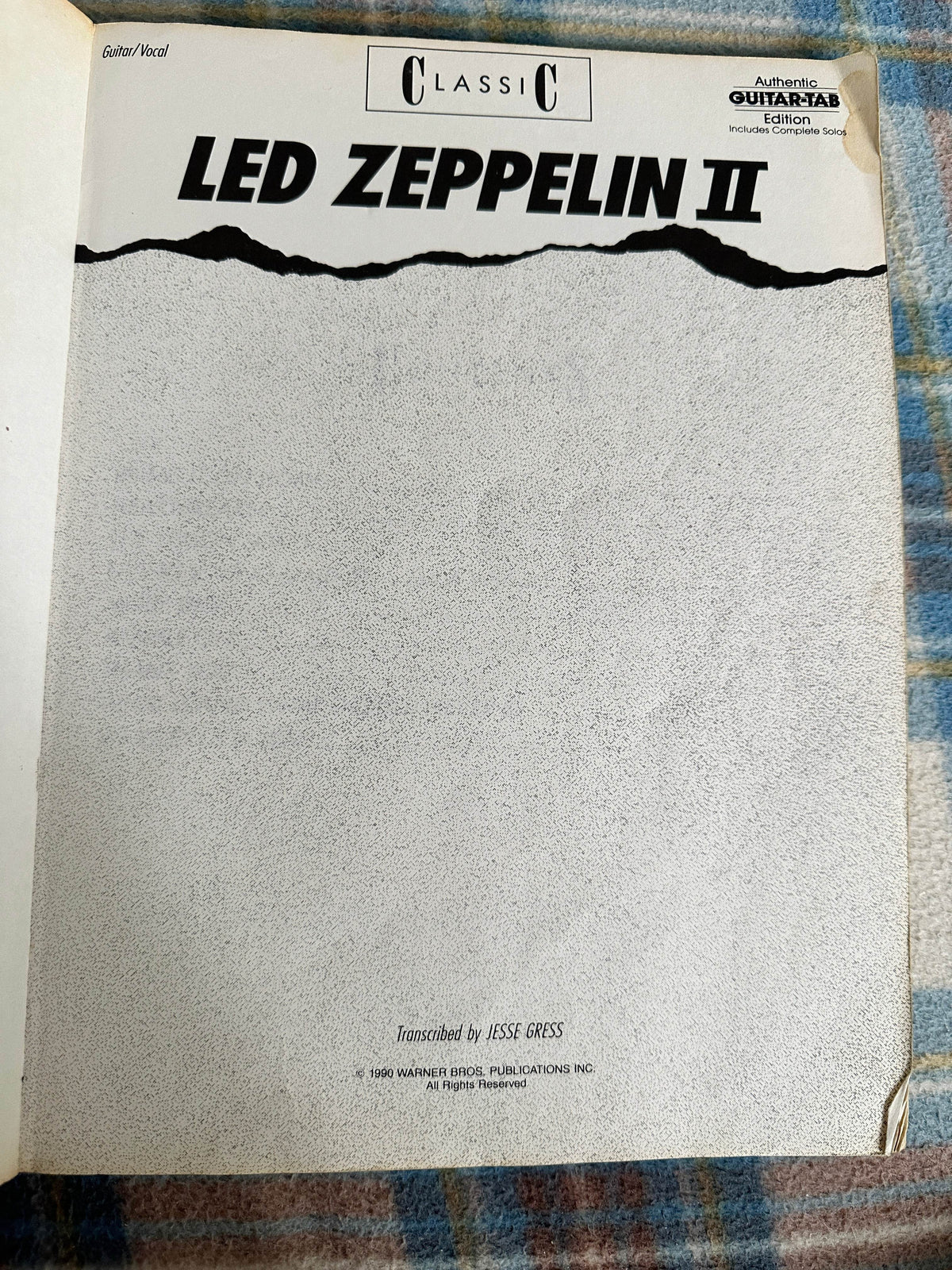 1990 LED Zeppelin II (Music Book Guitar Tab edition(Jesse Gress transcribed) Warner Bros publications - Honeyburn Books (UK)
