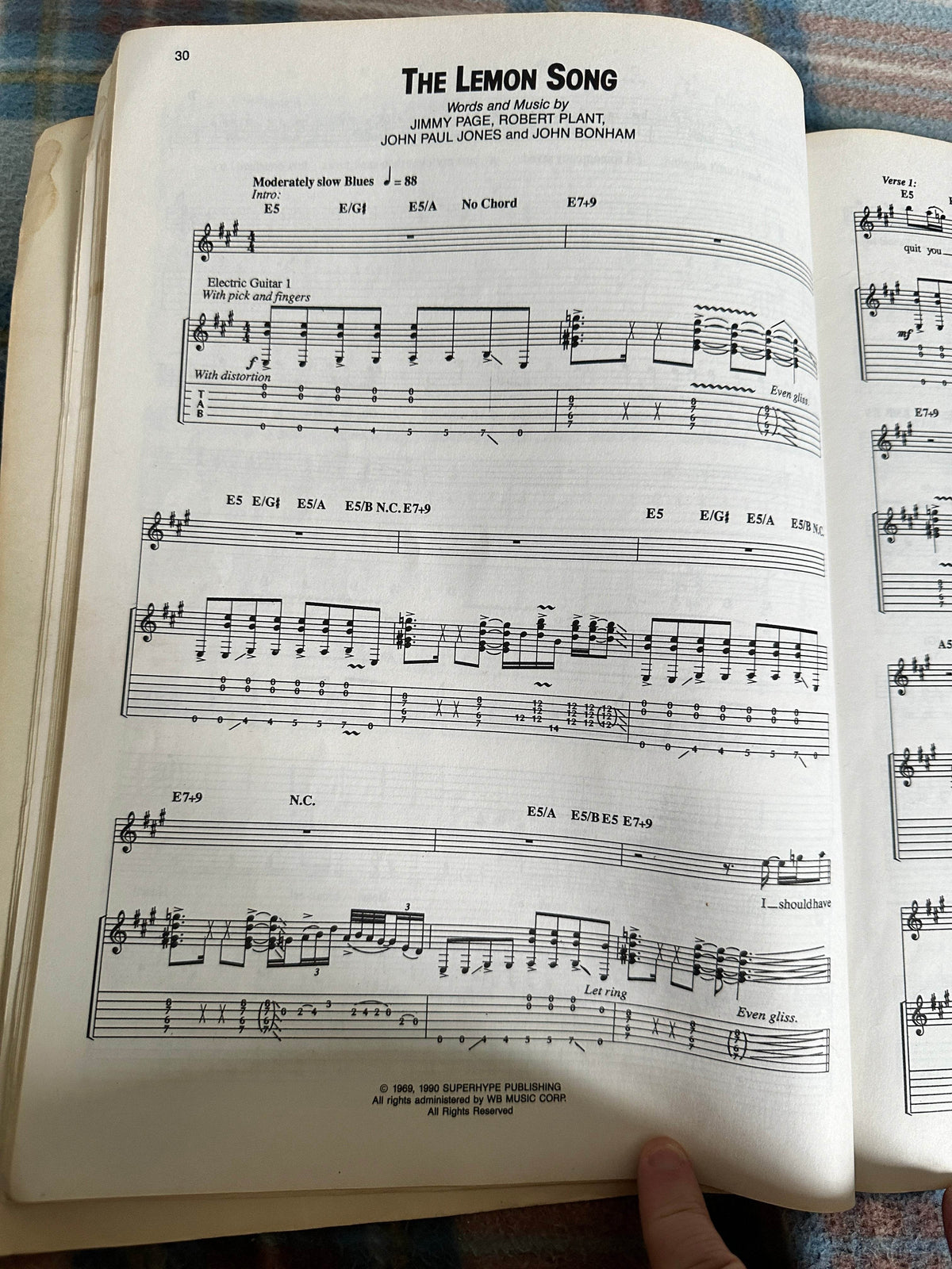1990 LED Zeppelin II (Music Book Guitar Tab edition(Jesse Gress transcribed) Warner Bros publications - Honeyburn Books (UK)