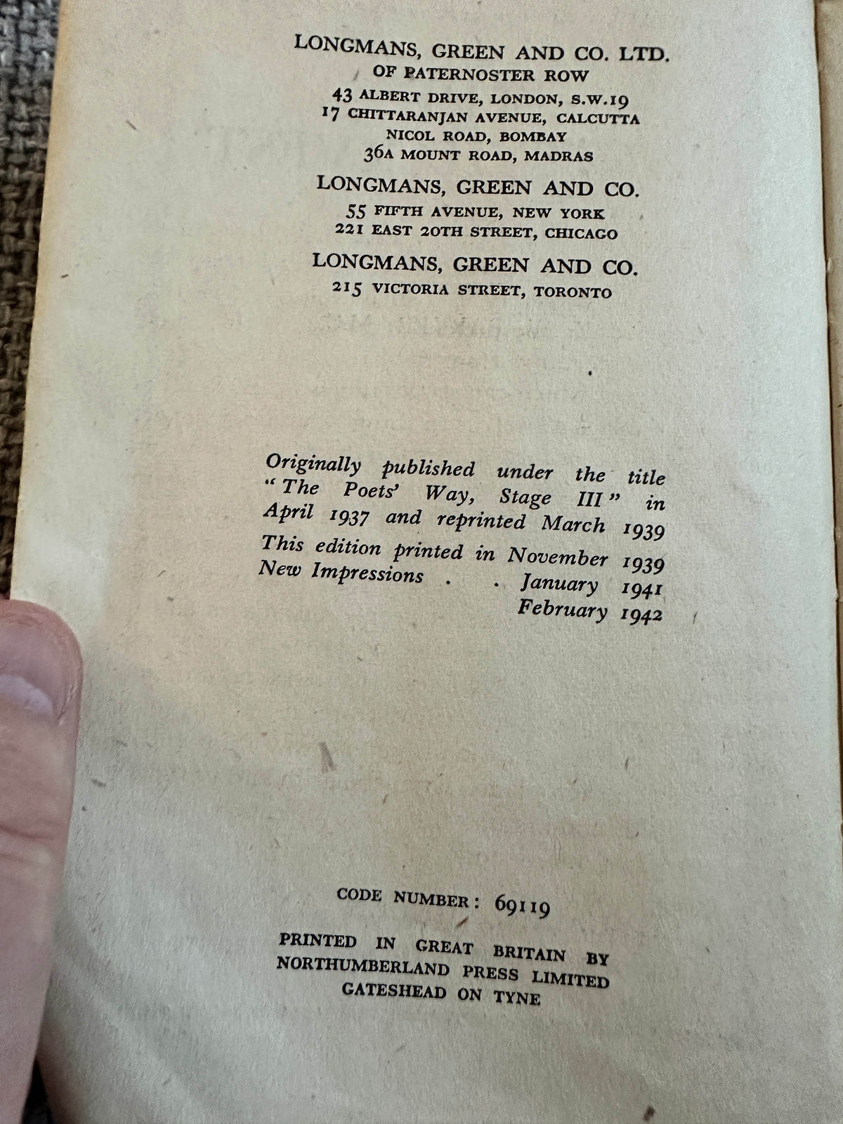 1942 The Poets Harvest (The Heritage Of Literature Series) E. W. Parker (Longmans, Green & Co) - Honeyburn Books (UK)