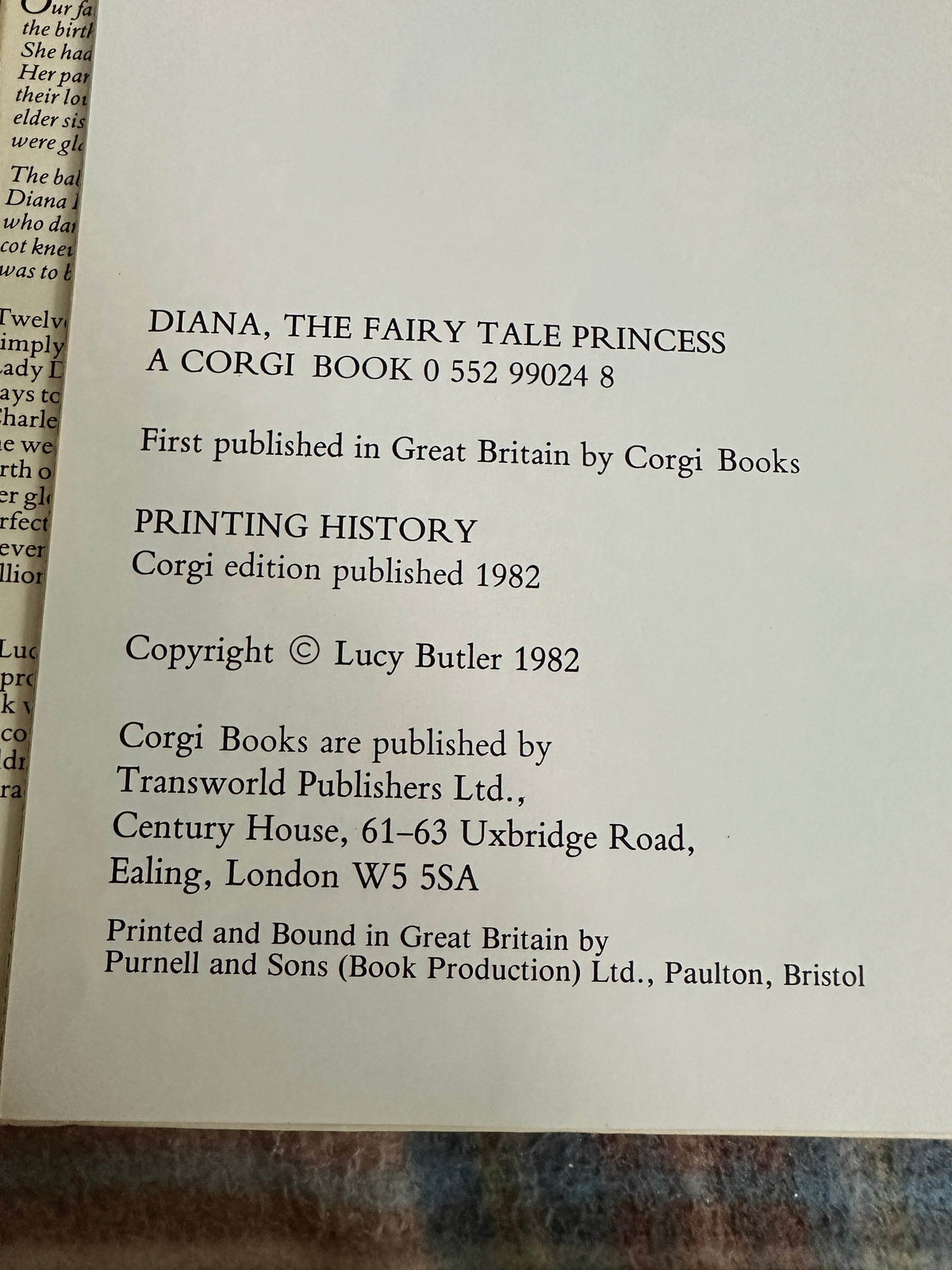 1982*1st* Diana The Fairytale Princess - Lucy Butler(Corgi Books) - Honeyburn Books (UK)