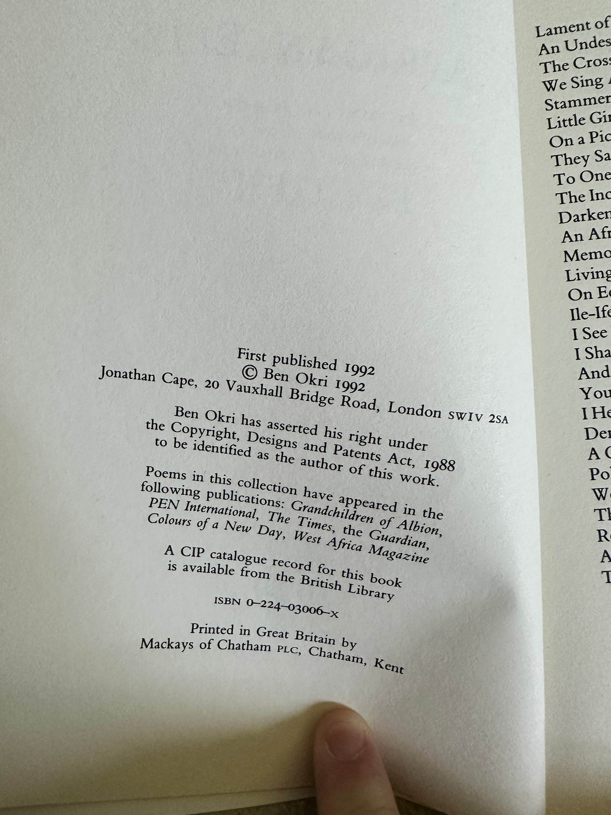 1992*1st* An African Elegy(Poems) Ben Okri(Jonathan Cape) - Honeyburn Books (UK)