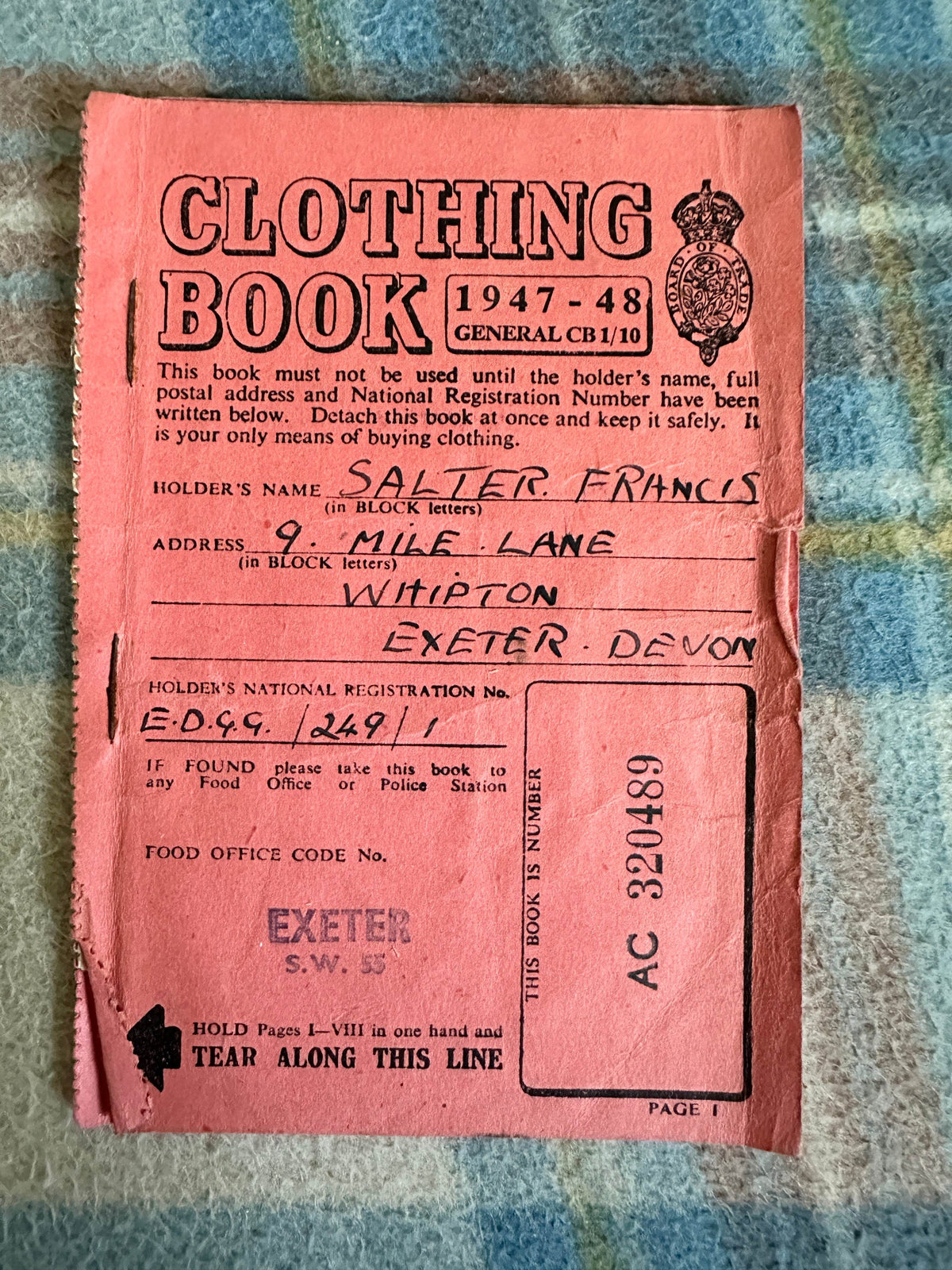 1947-48 Clothing Coupon Book with page of coupons - Honeyburn Books (UK)