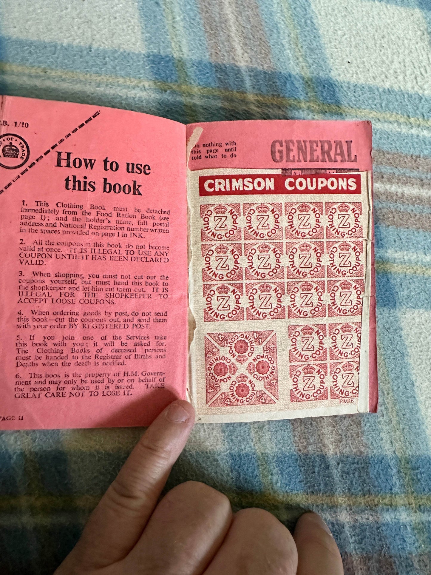 1947-48 Clothing Coupon Book with page of coupons - Honeyburn Books (UK)