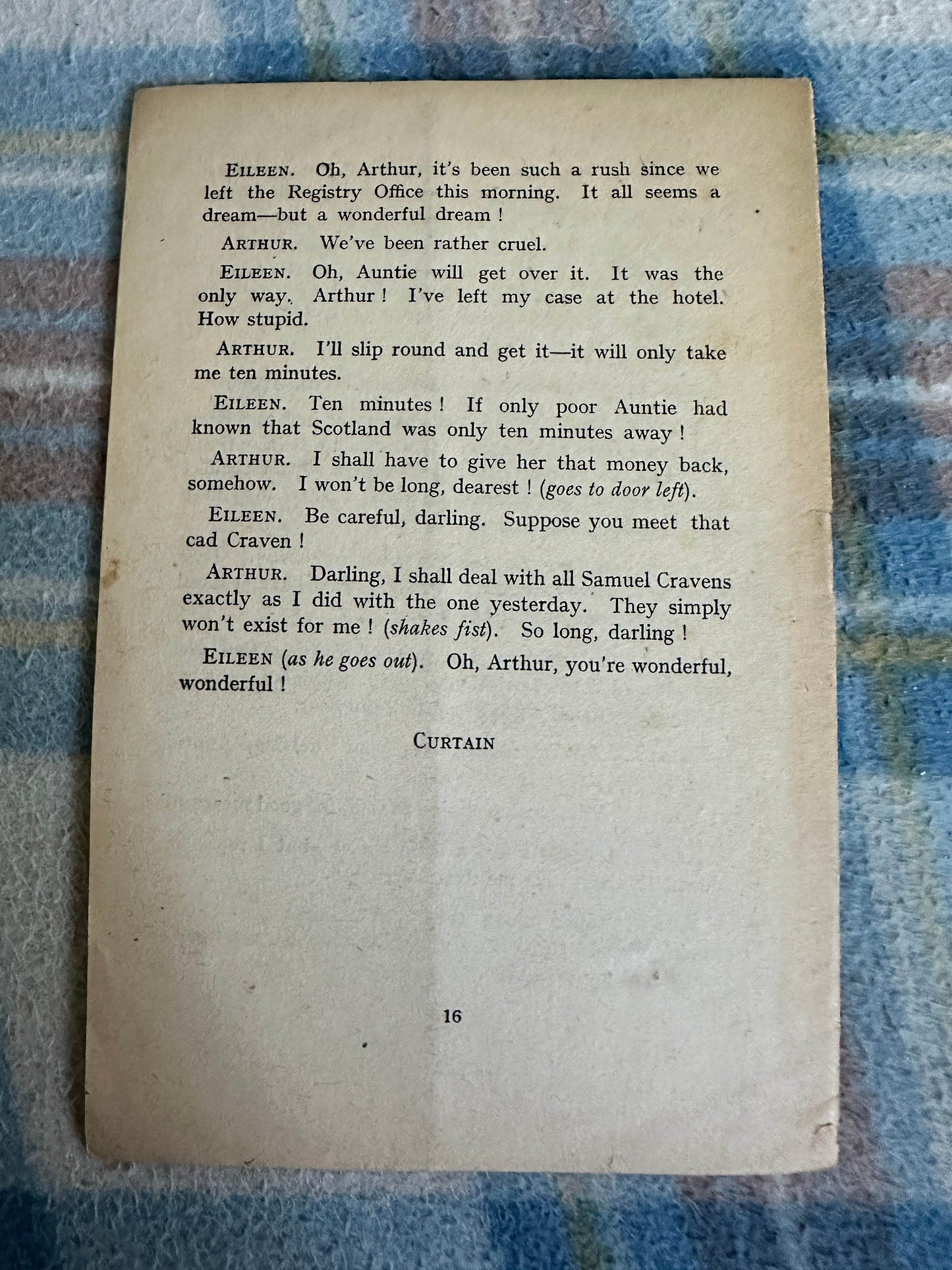 1930’s It All Depends On Arthur (One Act Play) Philip Curtis - Honeyburn Books (UK)