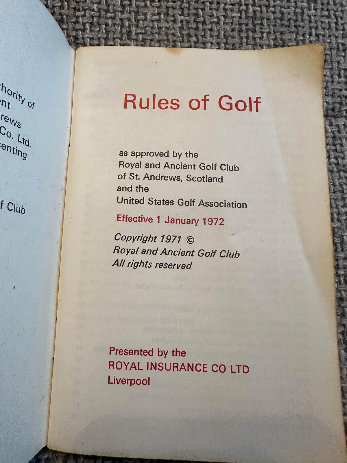 1972 Rules Of Golf - The Royal & Ancient Golf Club of St. Andrews - Honeyburn Books (UK)