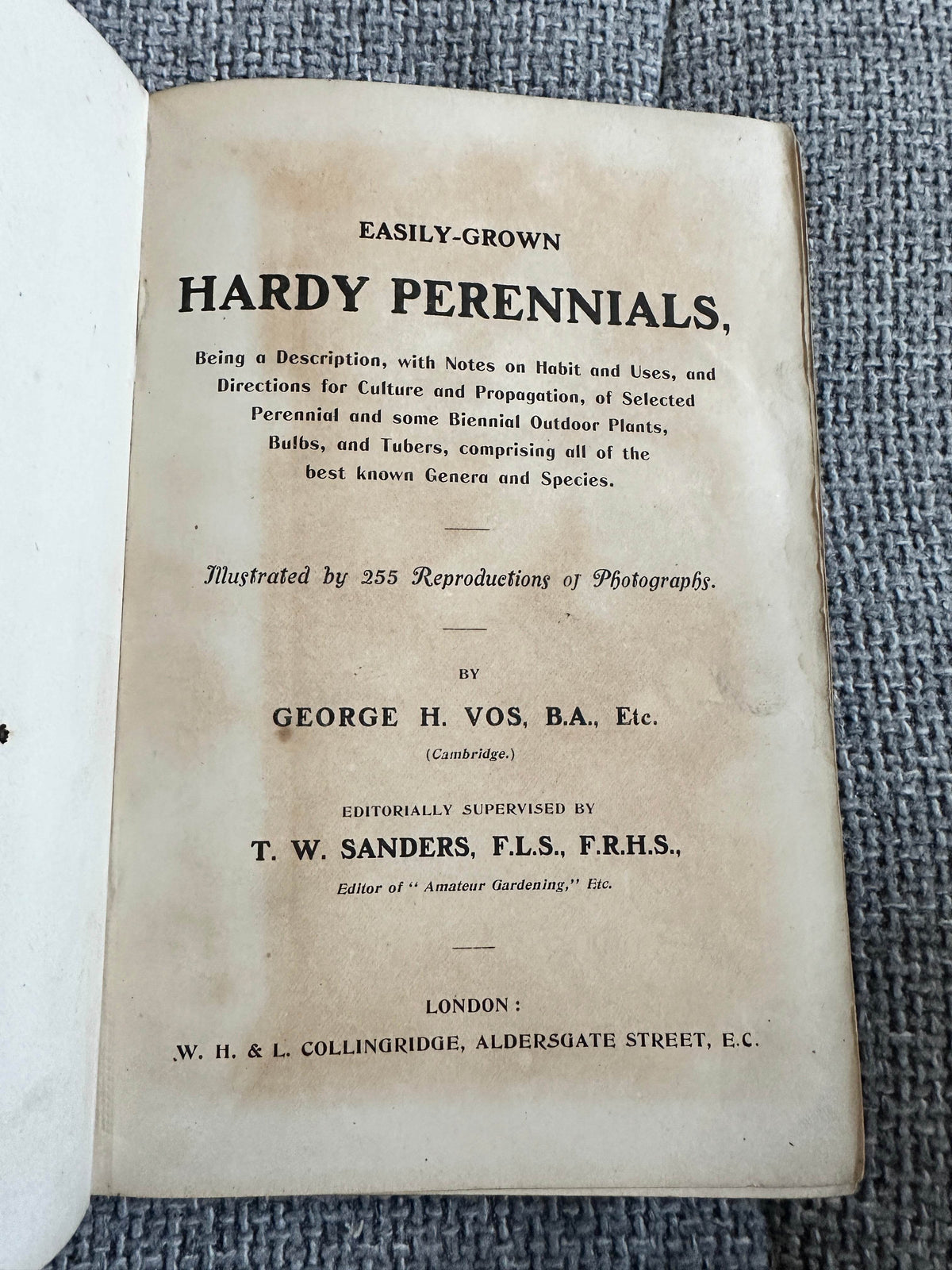 1902*1st* Easily Grown Hardy Perennials - George H. Vos & T. W. Sanders (W. H. & L. Collingridge) - Honeyburn Books (UK)