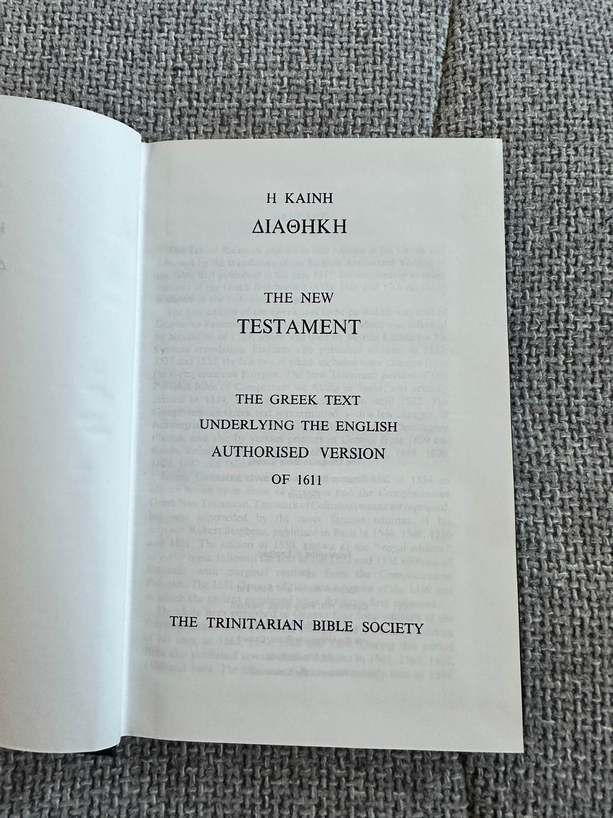 1990’s Greek New Testament (The Greek Text Underlying The English Authorised Version of 1611 - The Trinitarian Bible Society - Honeyburn Books (UK)