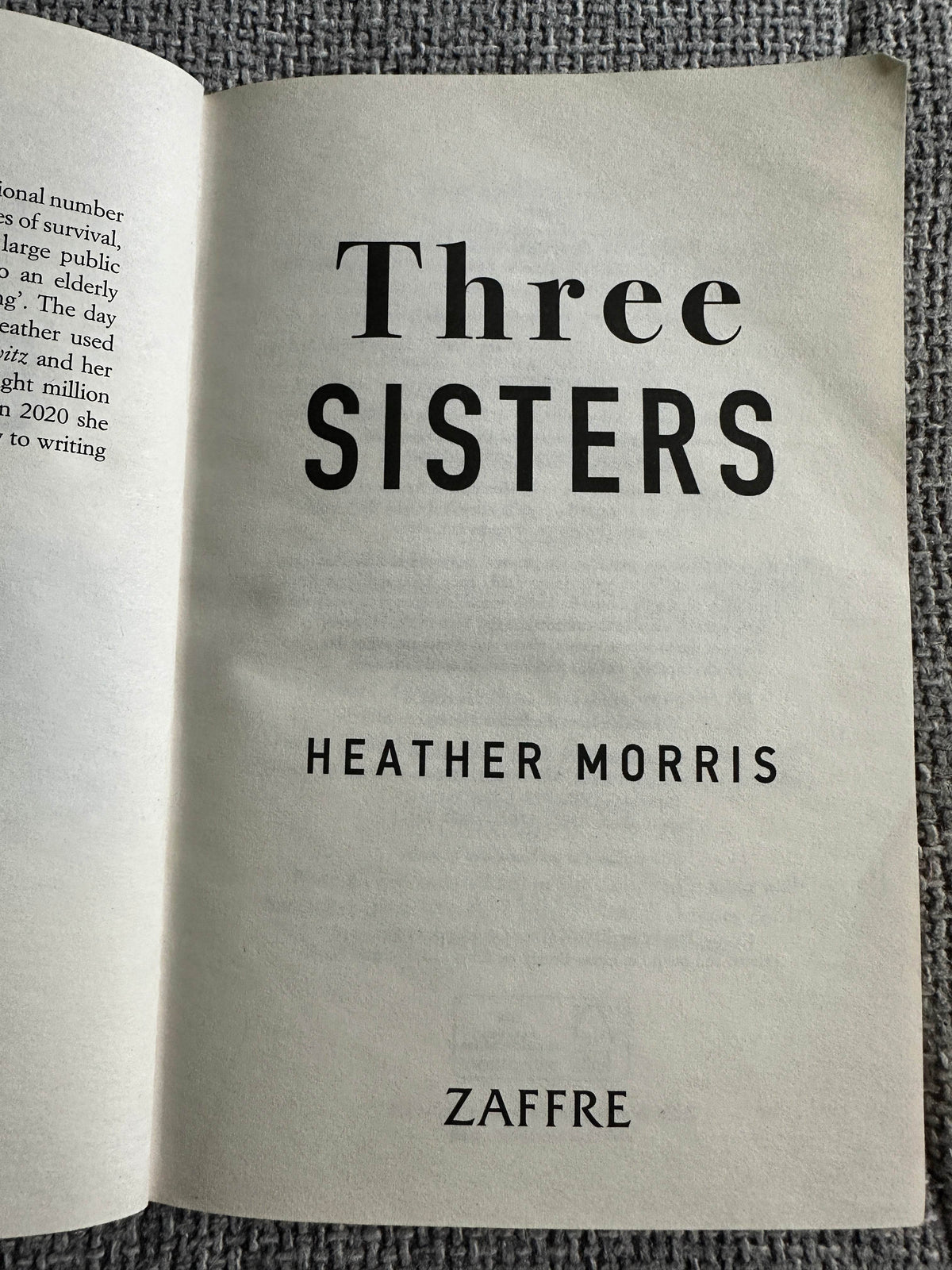 2021 Three Sisters - Heather Morris (Zaffre Publisher) - Honeyburn Books (UK)