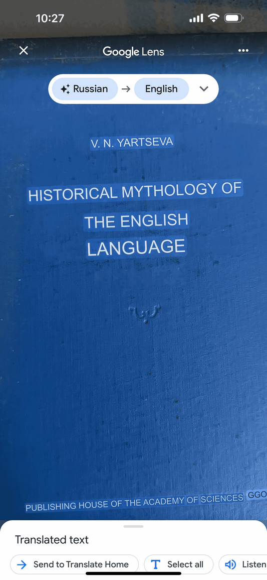 1960*1st* Historical Mythology Of The English Language - V. N. Yartseva(Publishing house Academy of Sciences) Russian Text - Honeyburn Books (UK)