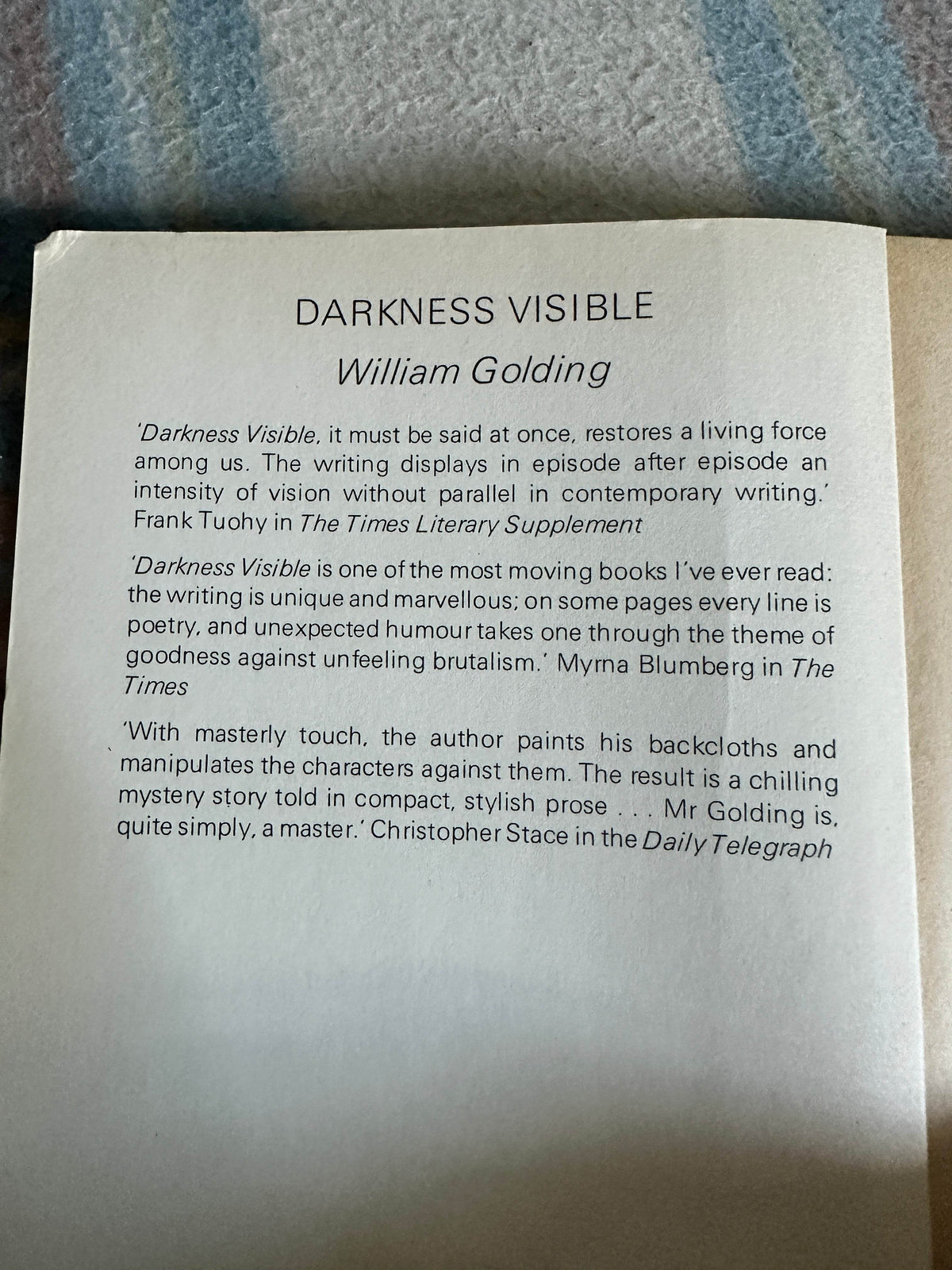 1981 Darkness Visible - William Golding(Faber & Faber) - Honeyburn Books (UK)