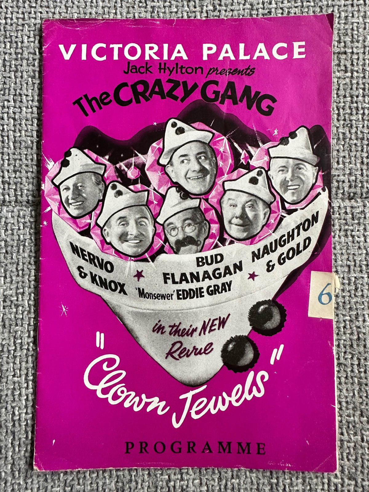 1959 Clown Jewels - The Crazy Gang Programme Victoria Palace - Honeyburn Books (UK)