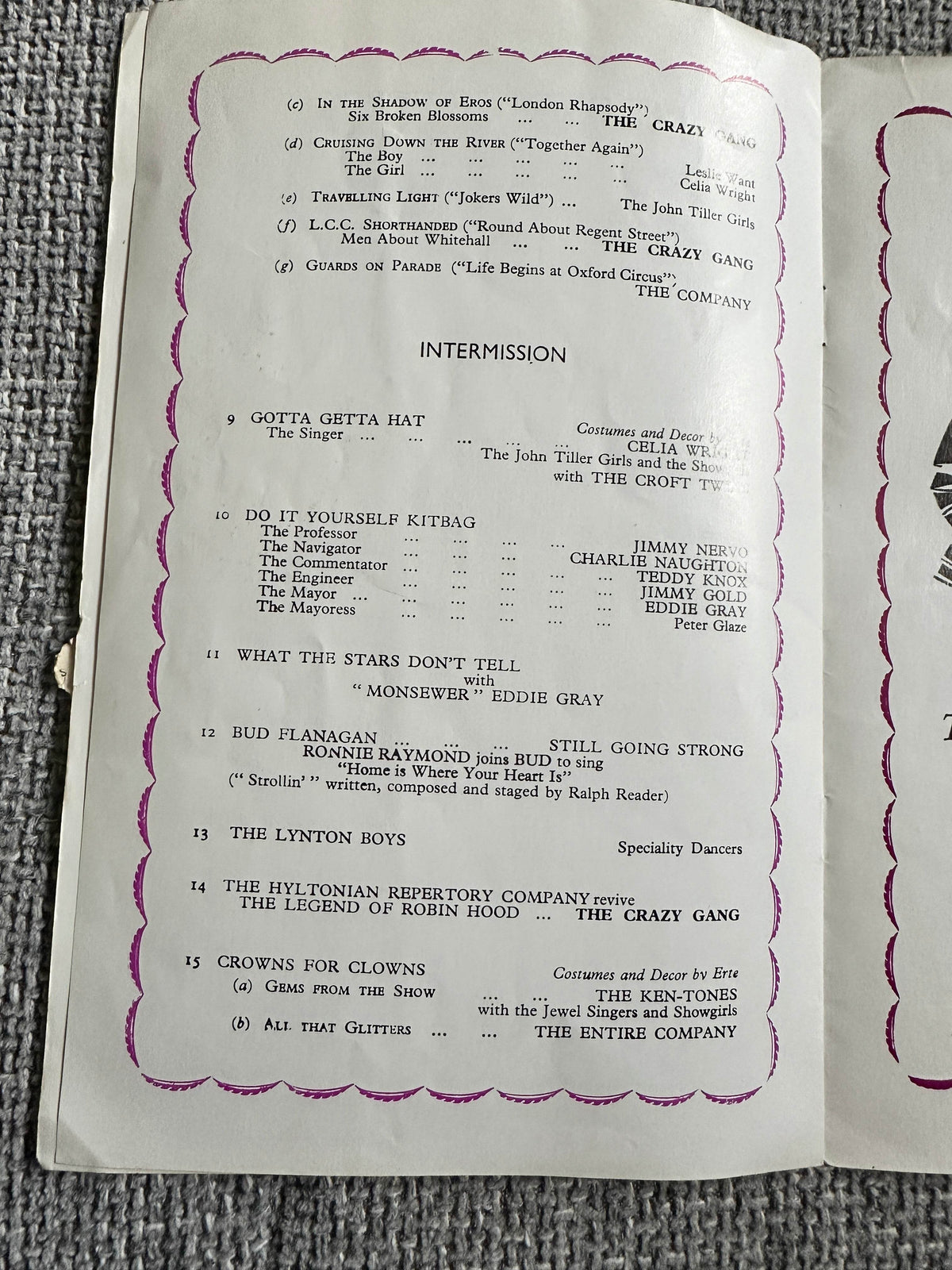 1959 Clown Jewels - The Crazy Gang Programme Victoria Palace - Honeyburn Books (UK)