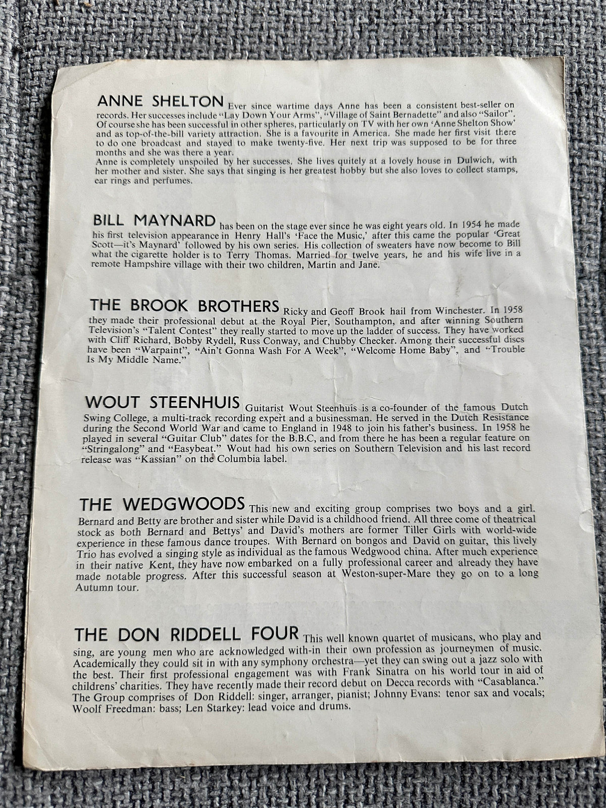 1950’s Theatre Programme Odeon Cinema Weston-Super-Mare (Bill Maynard, Anne Shelton) - Honeyburn Books (UK)