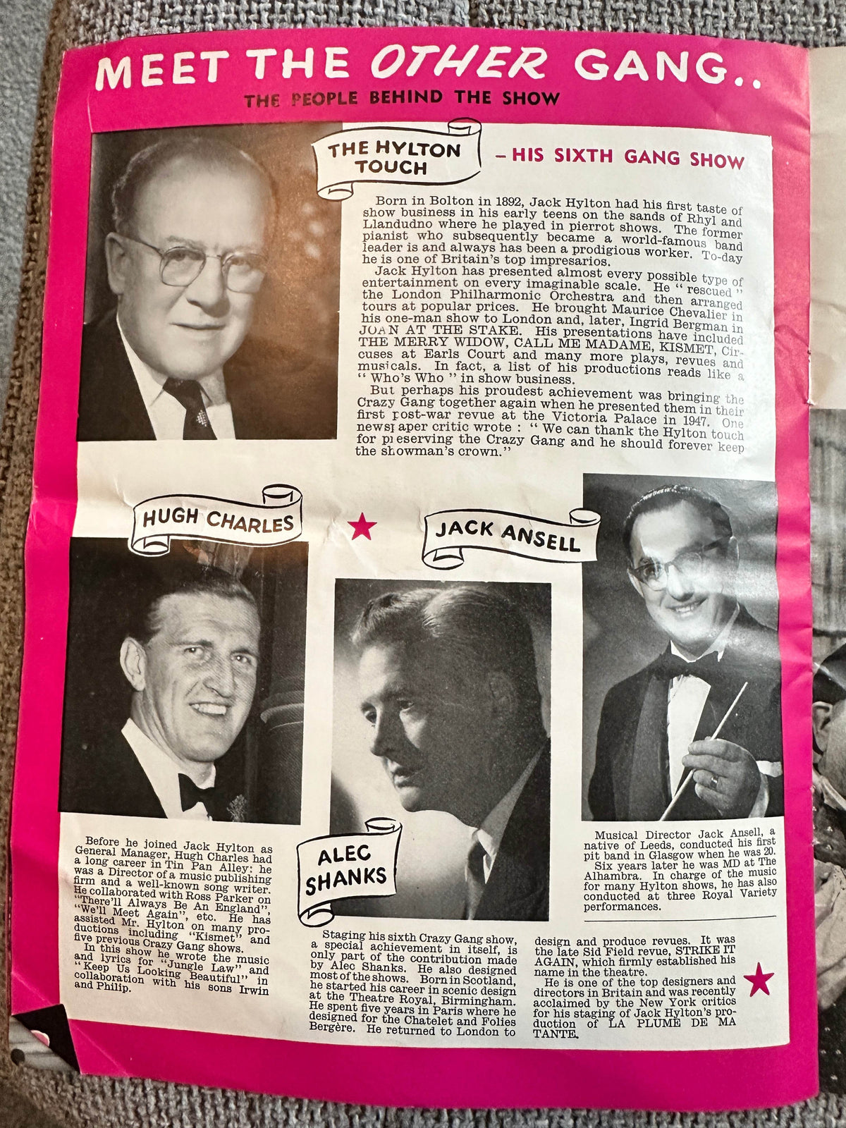 1959 Picture Souvenir of Jack Hylton’s Crazy Gang Revue “Clown Jewels” Victoria Palace Theatre - Honeyburn Books (UK)