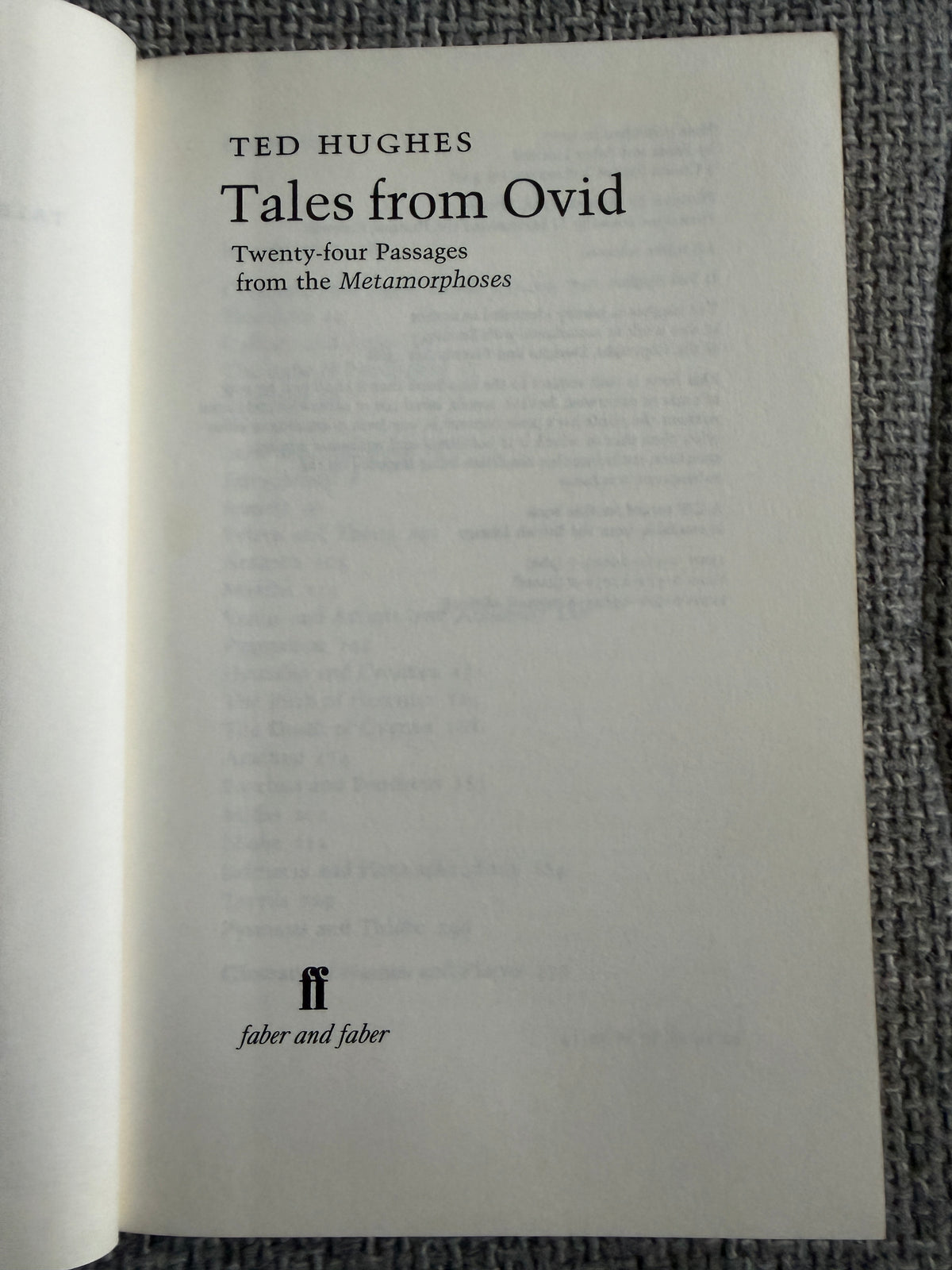 1997 Tales From Ovid Ted Hughes Faber & Faber - Honeyburn Books (UK)