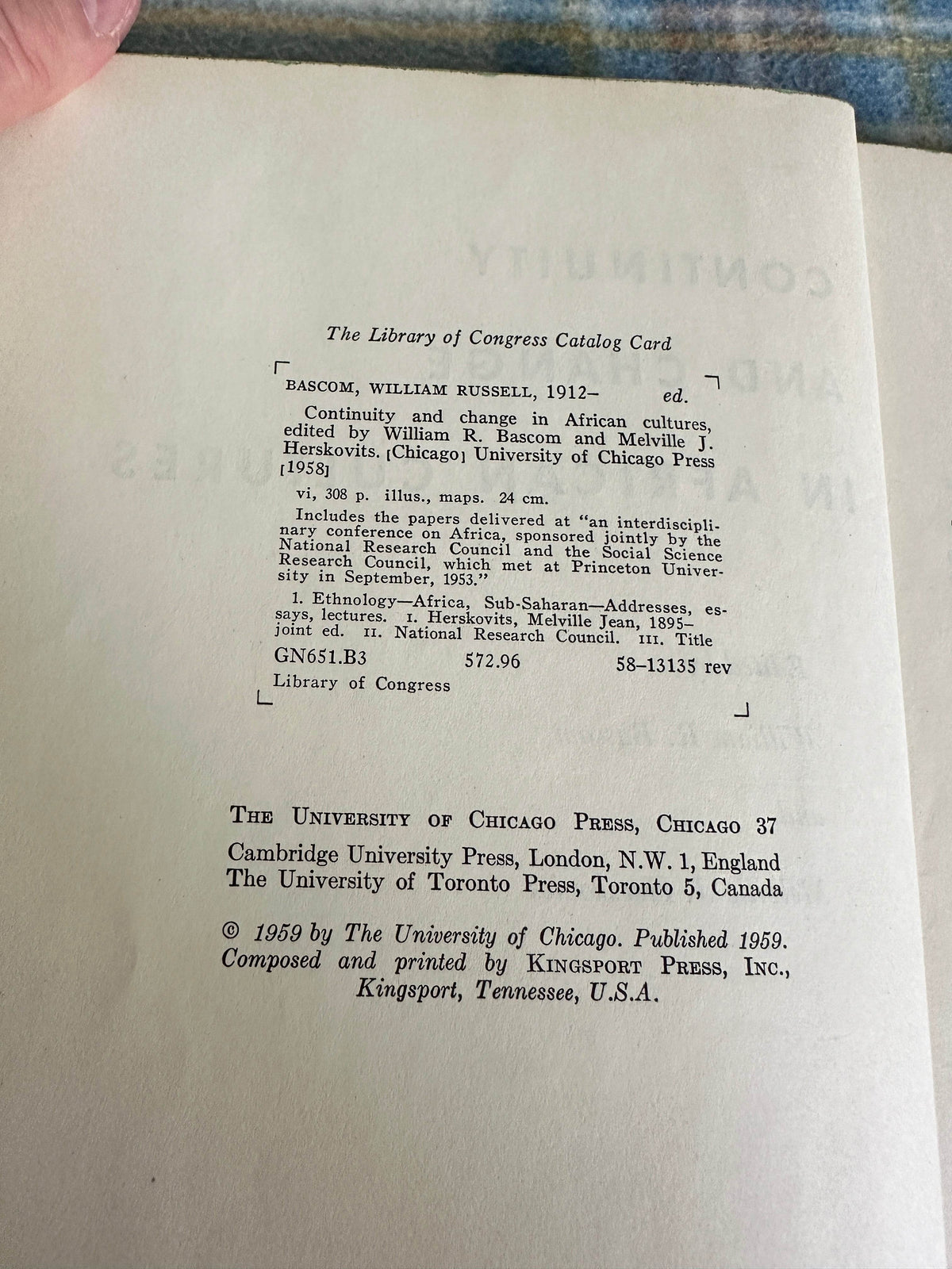 1959*1st* Continuity & Change In African Cultures - William R. Bascom & Melville J. Herskovits(The University of Chicago Press) - Honeyburn Books (UK)