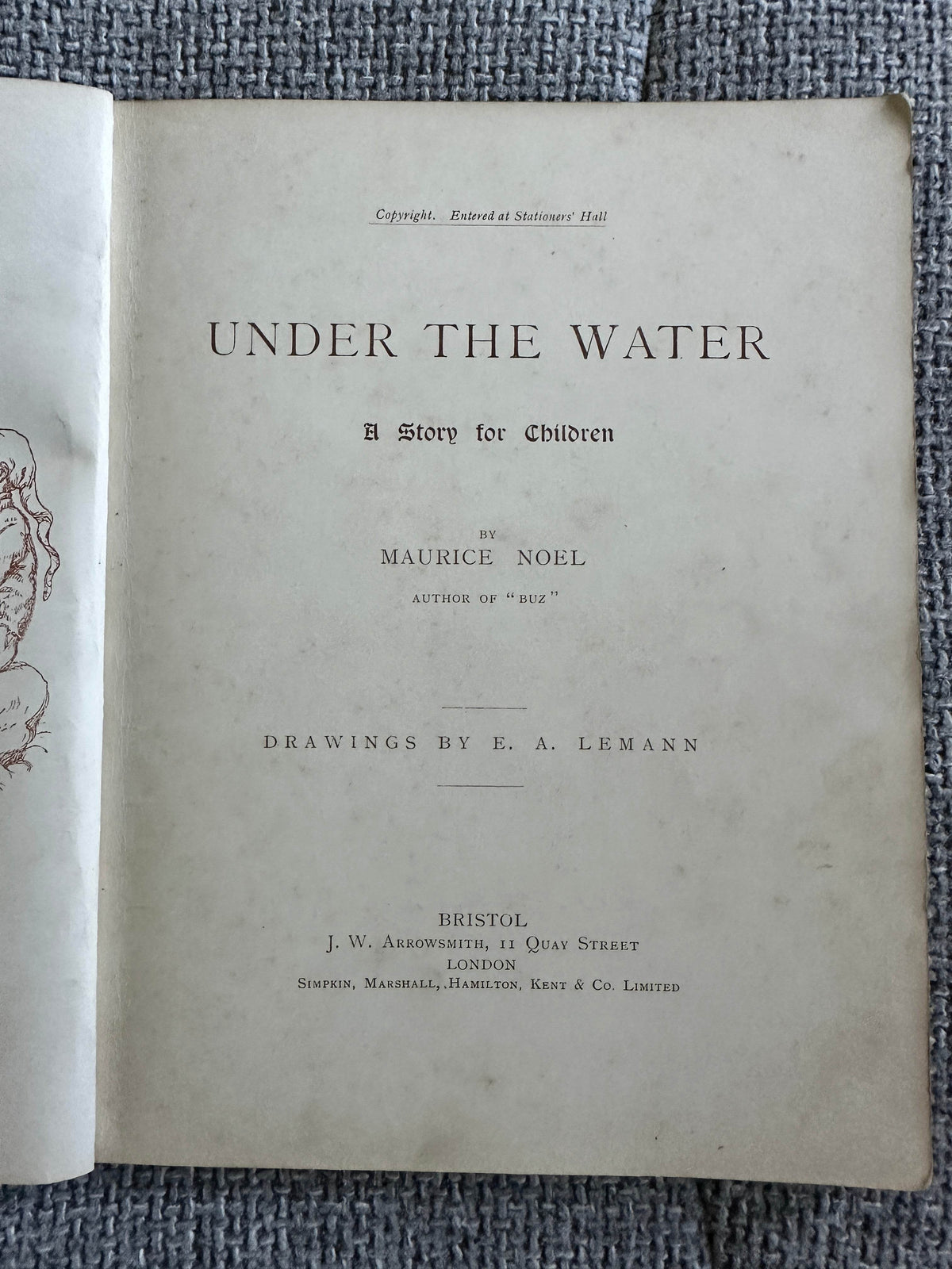 1886*1st* Under The Water - Maurice Noel (E. A. Lemann Illust) J. W. Arrowsmith Publisher - Honeyburn Books (UK)