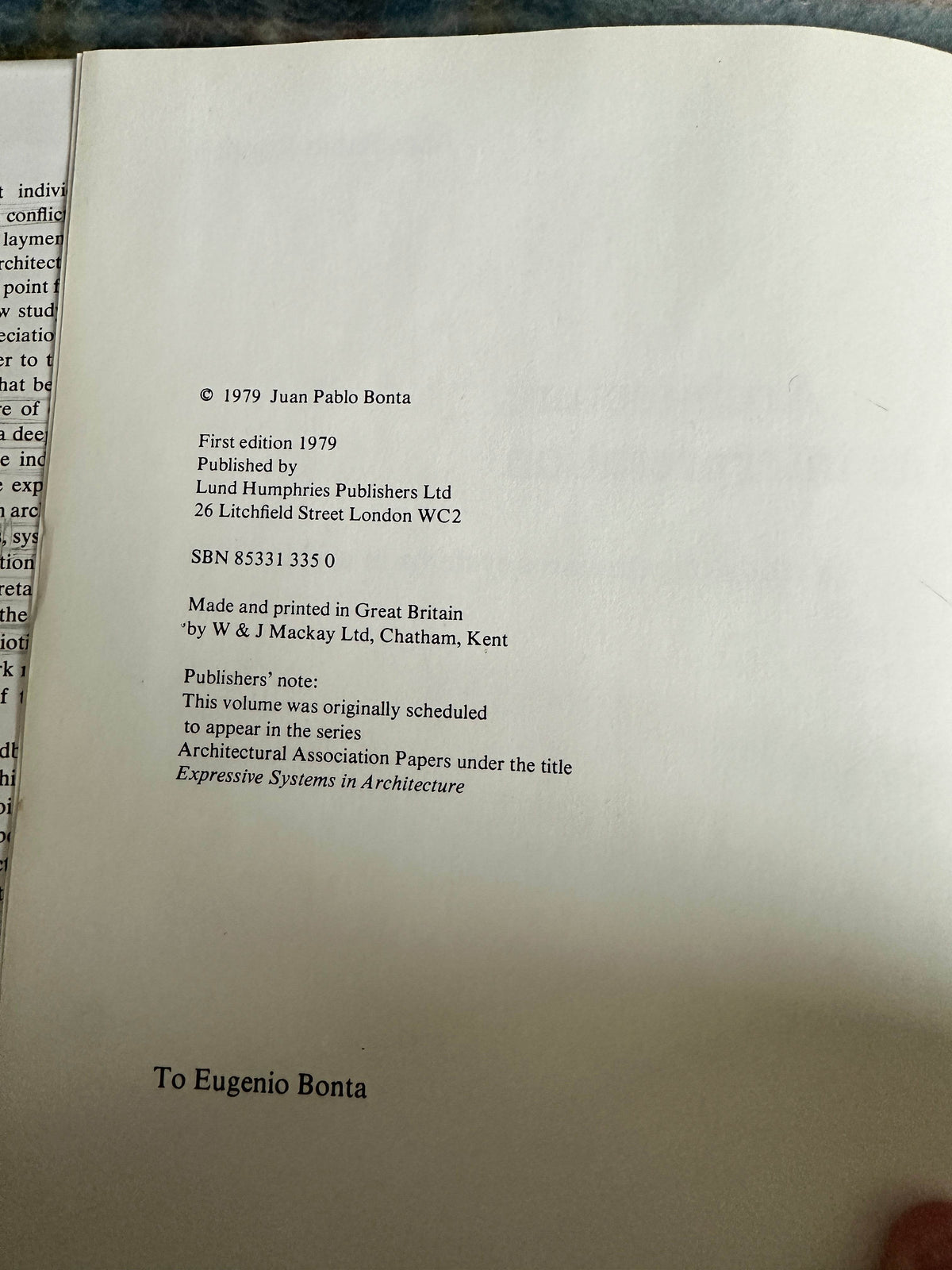 1979*1st* Architecture & It’s Interpretation- Juan Pablo Bonta(Lund Humphries Pub) - Honeyburn Books (UK)