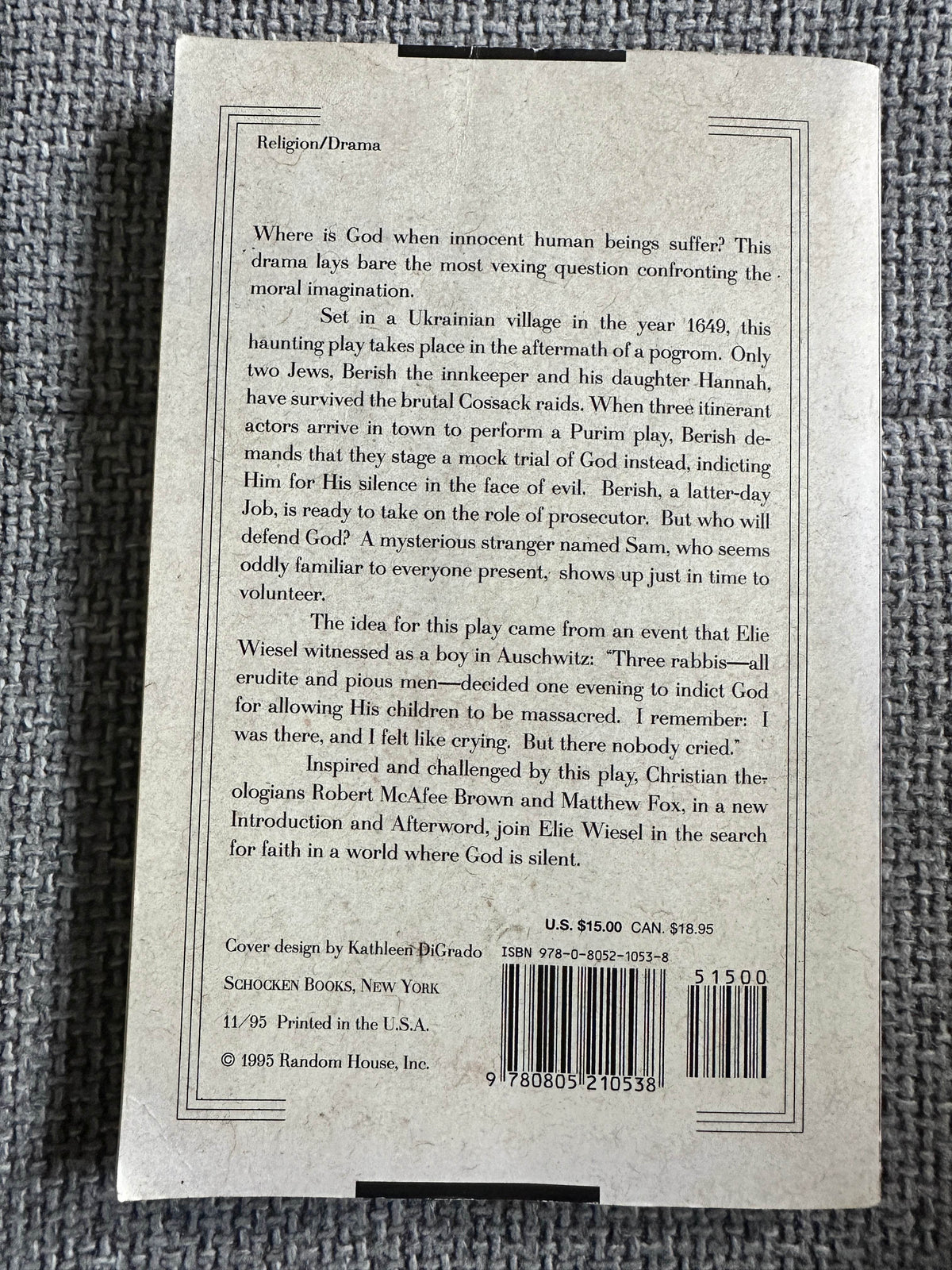 1995 The Trial Of God - Elie Wiesel (Schocken Books, New York) - Honeyburn Books (UK)