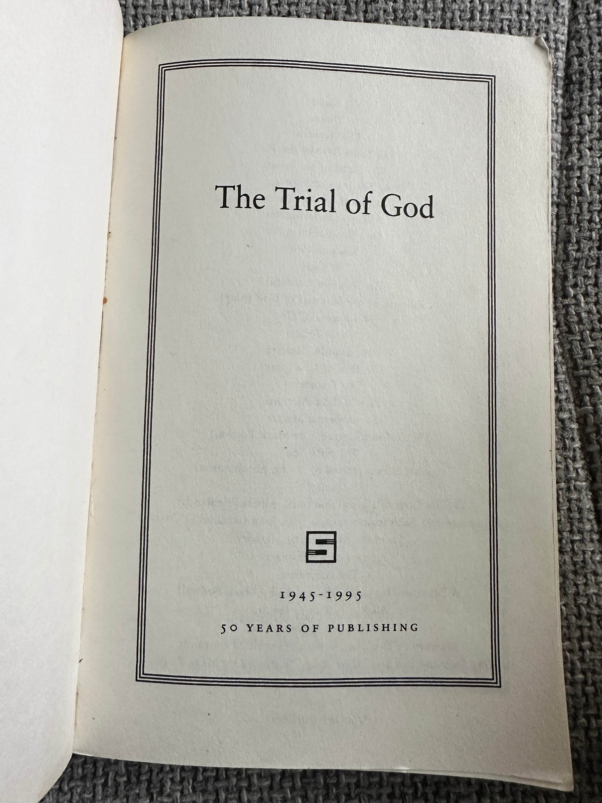 1995 The Trial Of God - Elie Wiesel (Schocken Books, New York) - Honeyburn Books (UK)