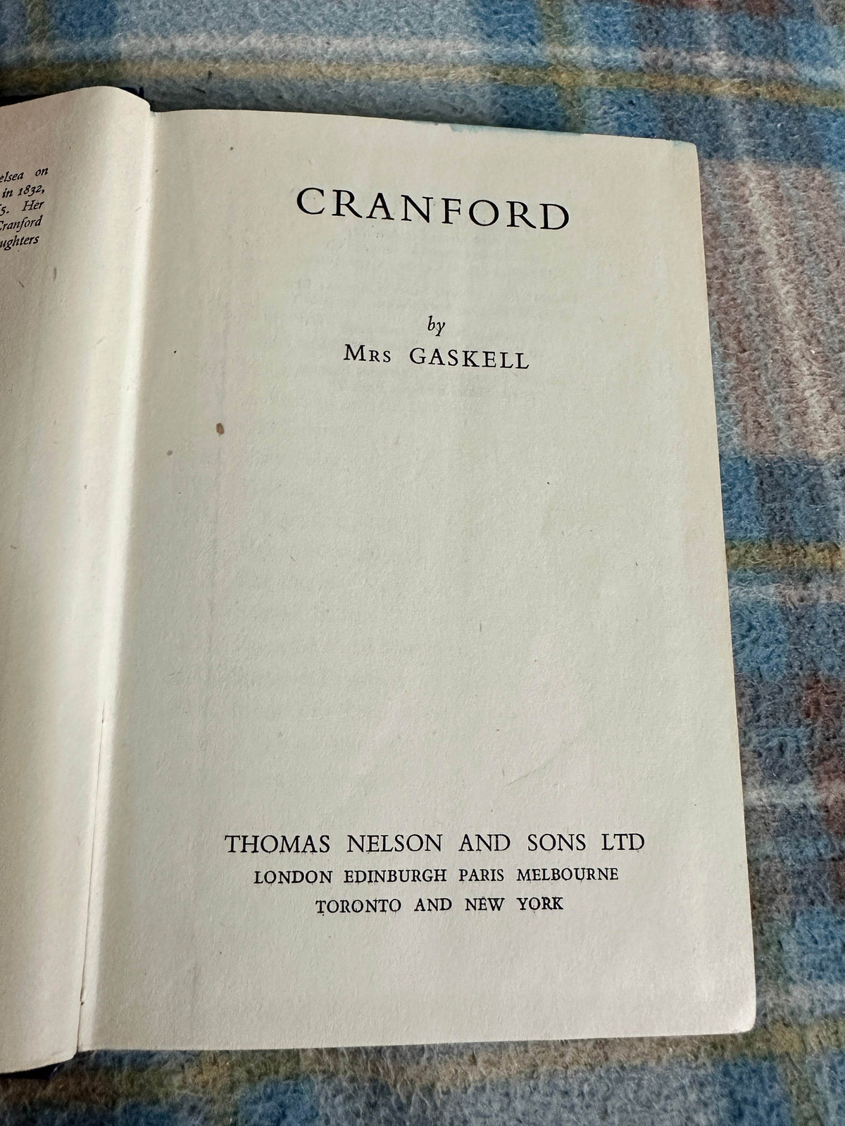 1950’s Cranford - Mrs. Gaskell(Thomas Nelson Publisher) - Honeyburn Books (UK)