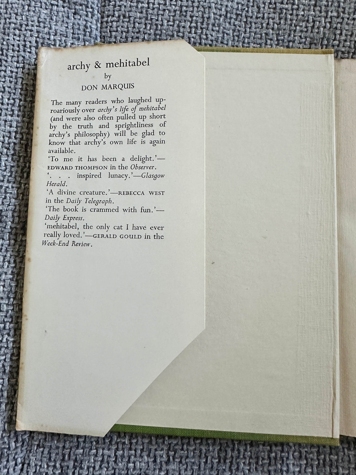 1949 Archy & Mehitabel - Don Marquis (Faber & Faber) - Honeyburn Books (UK)