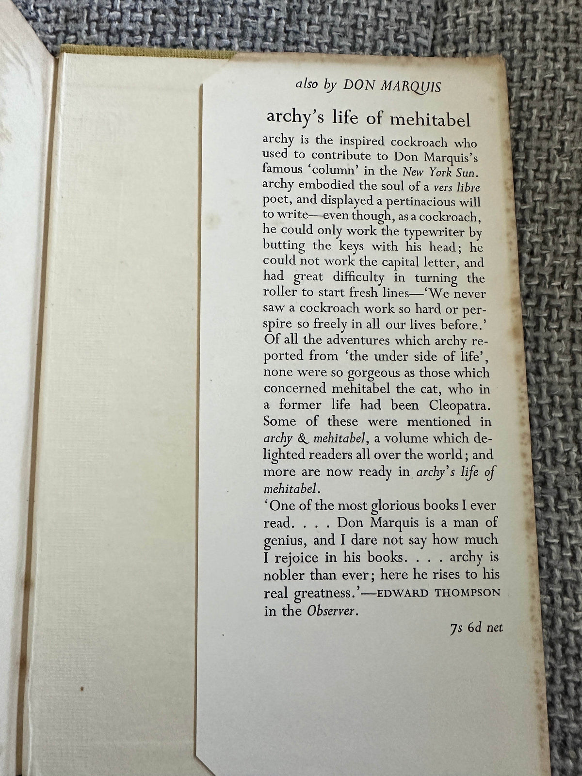 1949 Archy & Mehitabel - Don Marquis (Faber & Faber) - Honeyburn Books (UK)
