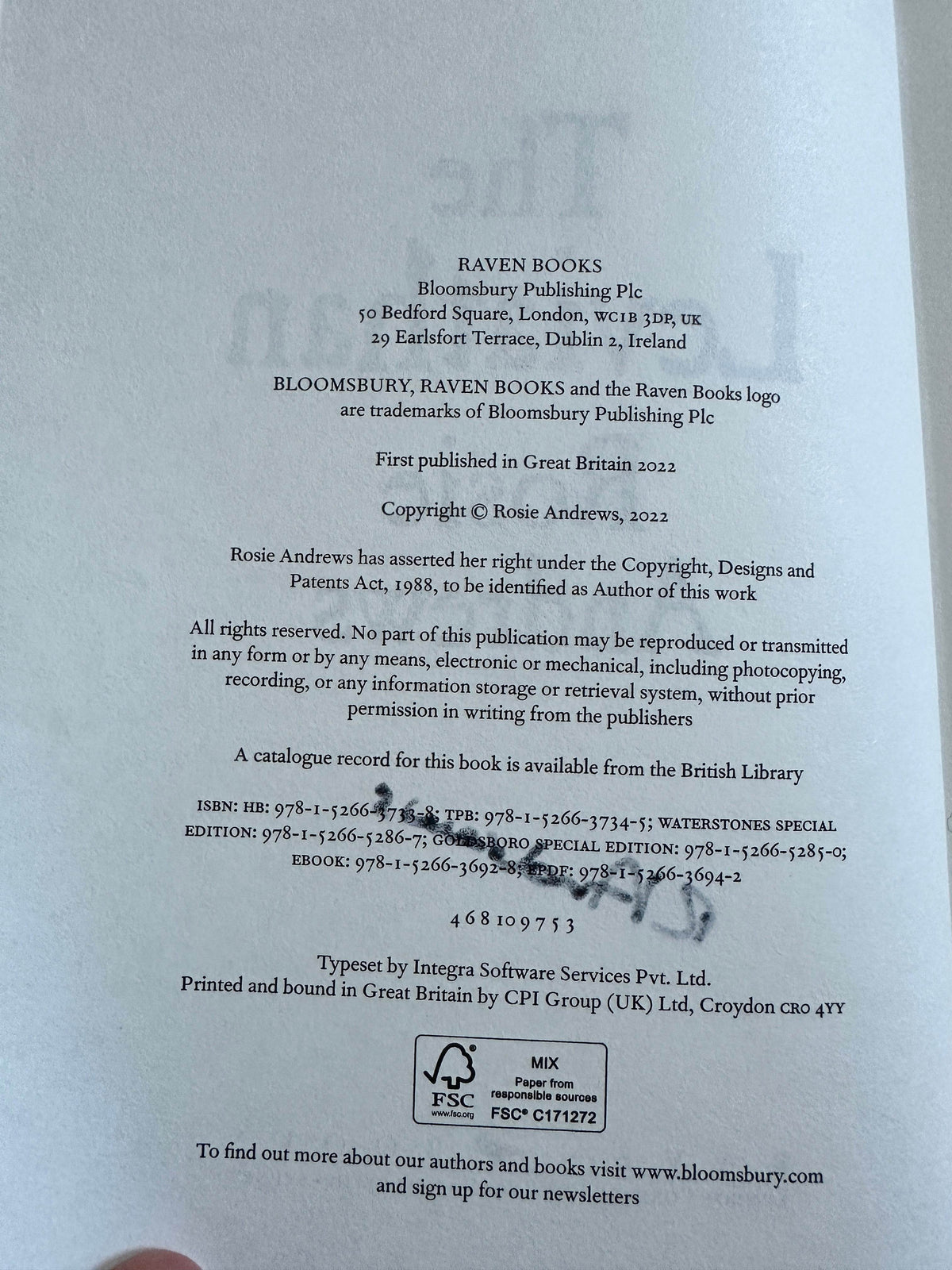 2022*Signed* The Leviathan - Rosie Andrews (Raven Books) - Honeyburn Books (UK)
