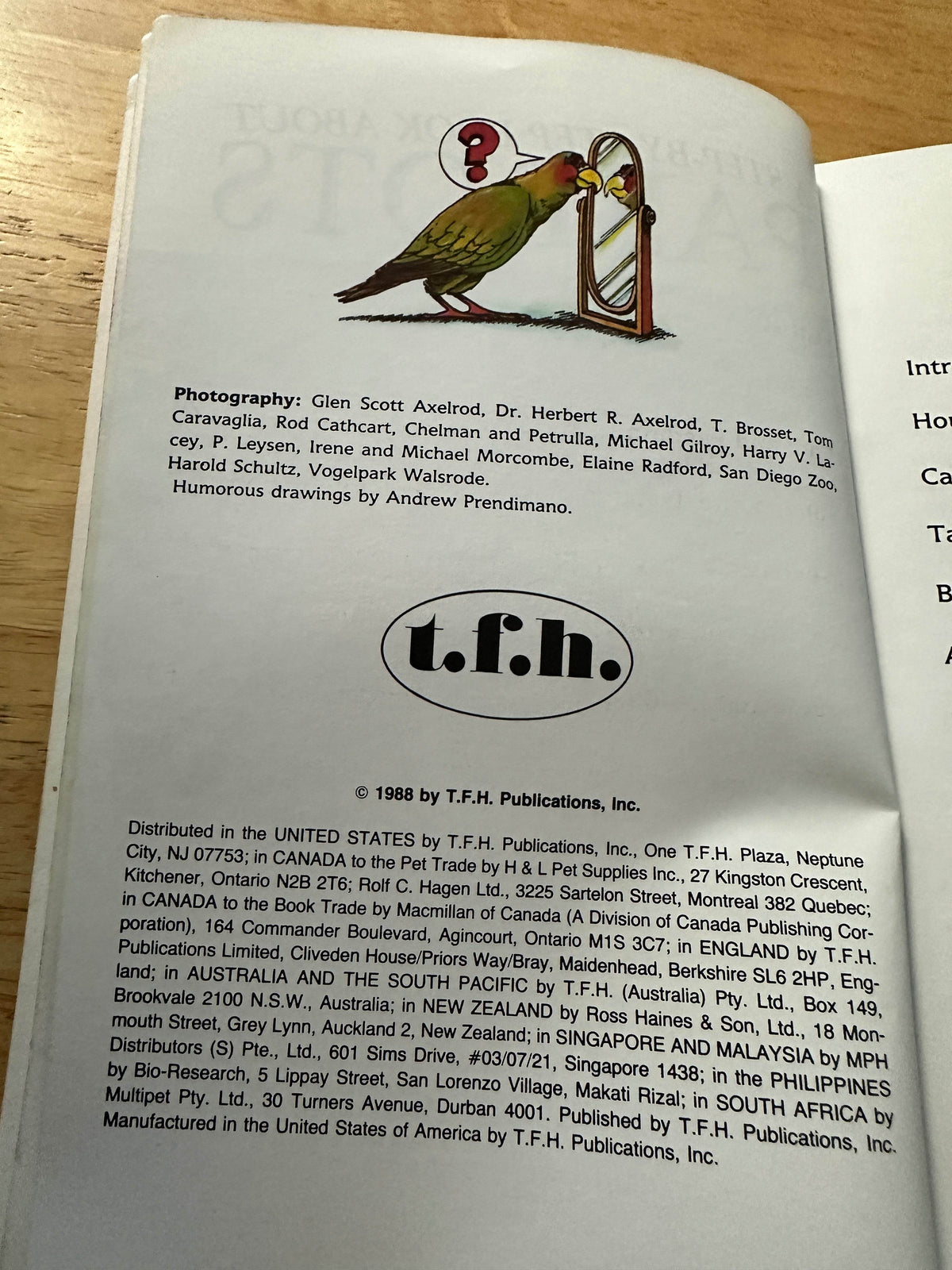 1988*1st* A Step By Step Book About Parrots - Elaine Radford(T. F. H. Publications) - Honeyburn Books (UK)