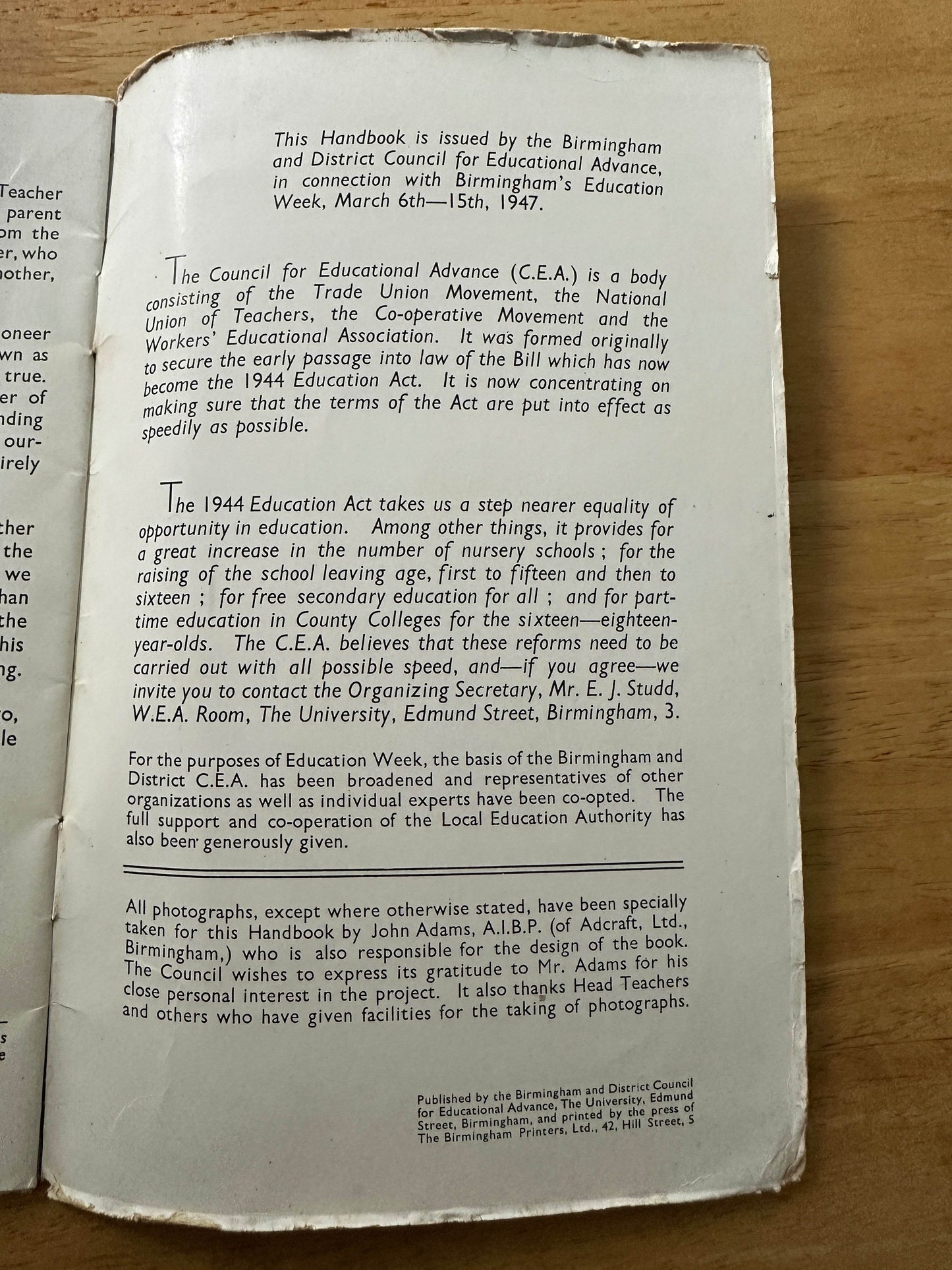 1947 Learning To Live - Birmingham & District Council for Educational Advance - Honeyburn Books (UK)