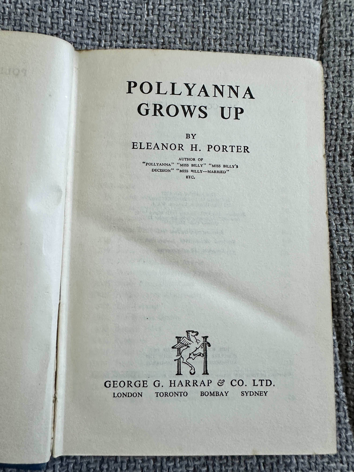 1948 Pollyanna Grows Up - Eleanor H. Porter (George G. Harrap & Co. Ltd.) - Honeyburn Books (UK)