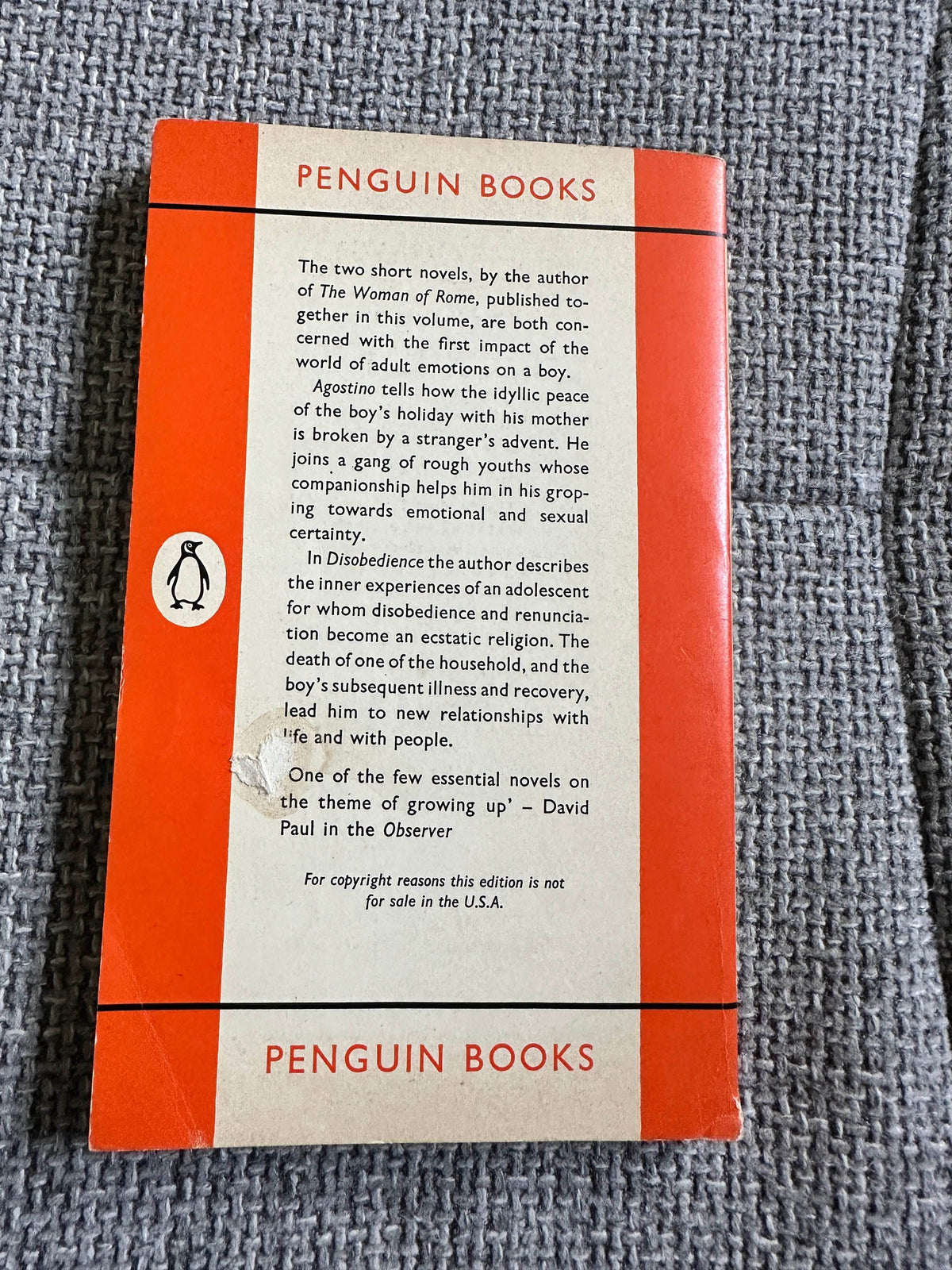 1961 Two Adolescents (Agostino & Disobedience) Alberto Moravia (Penguin) - Honeyburn Books (UK)