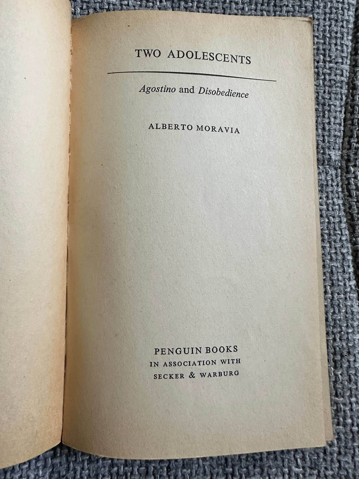 1961 Two Adolescents (Agostino & Disobedience) Alberto Moravia (Penguin) - Honeyburn Books (UK)