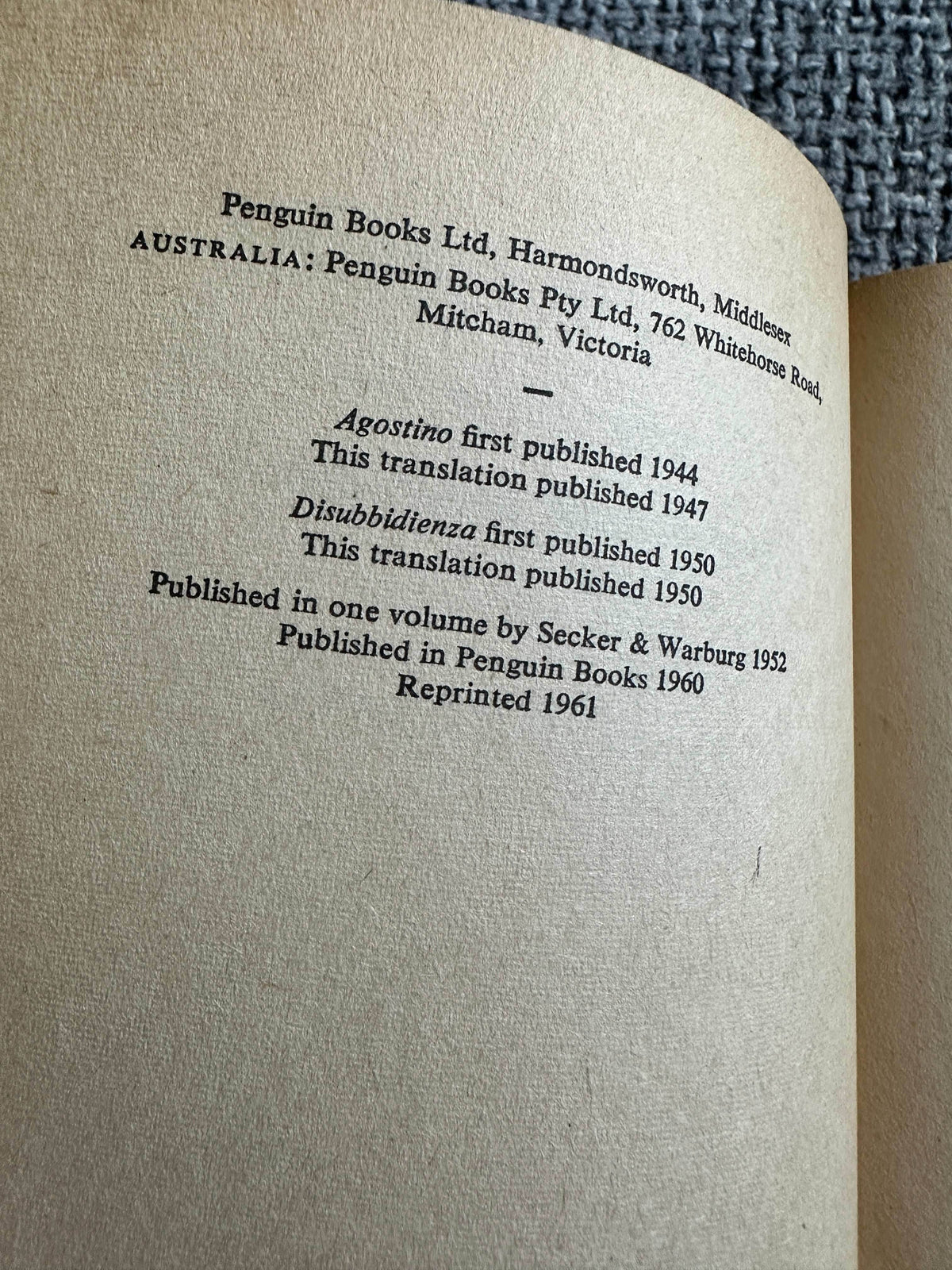 1961 Two Adolescents (Agostino & Disobedience) Alberto Moravia (Penguin) - Honeyburn Books (UK)
