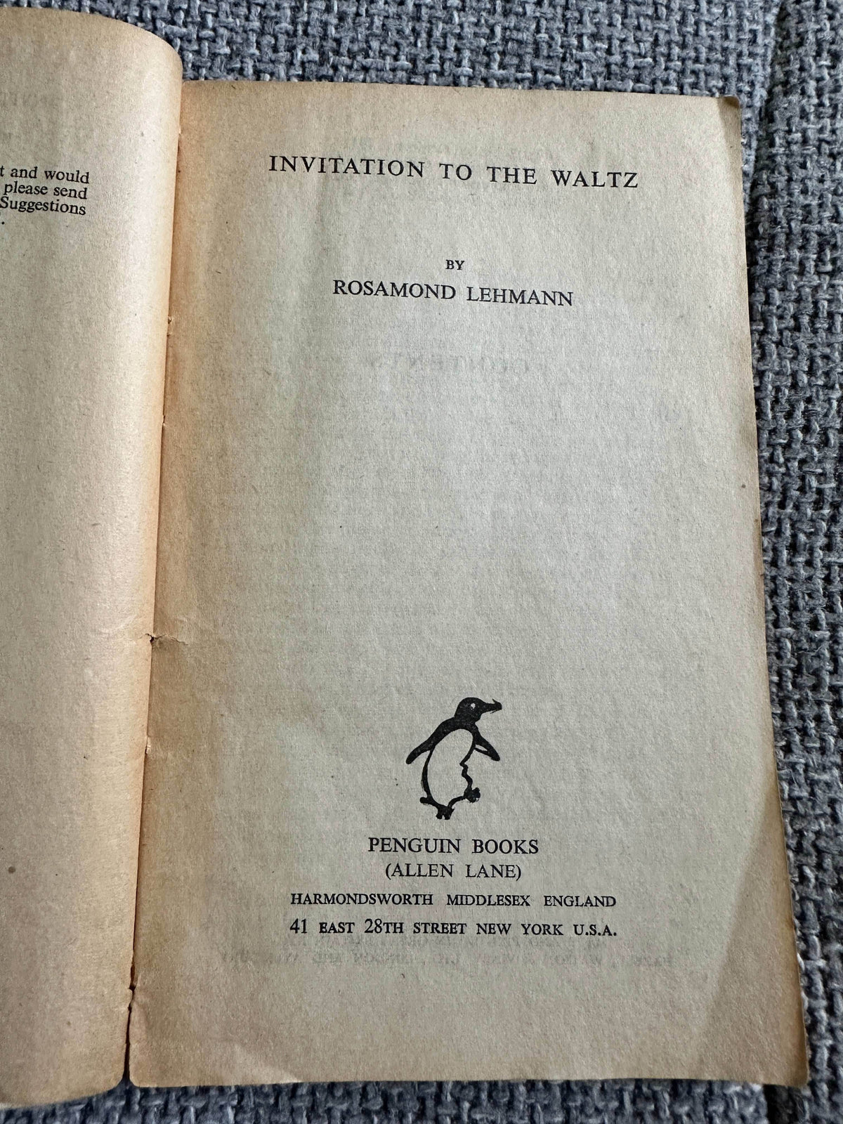 1941*1st* Invitation To The Waltz - Rosamond Lehmann (Penguin) - Honeyburn Books (UK)