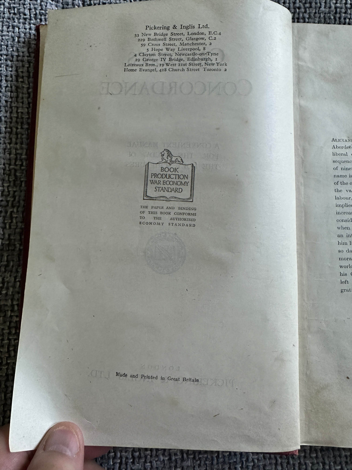 1940 Cruden’s Concordance A Convenient Manual For The Study Of The Holy Scriptures - Pickering & Inglis Ltd Publishing - Honeyburn Books (UK)